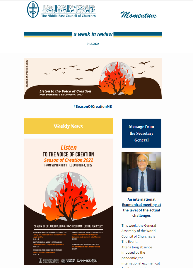 Momentum, the Weekly Newsletter from the Middle East Council of Churches