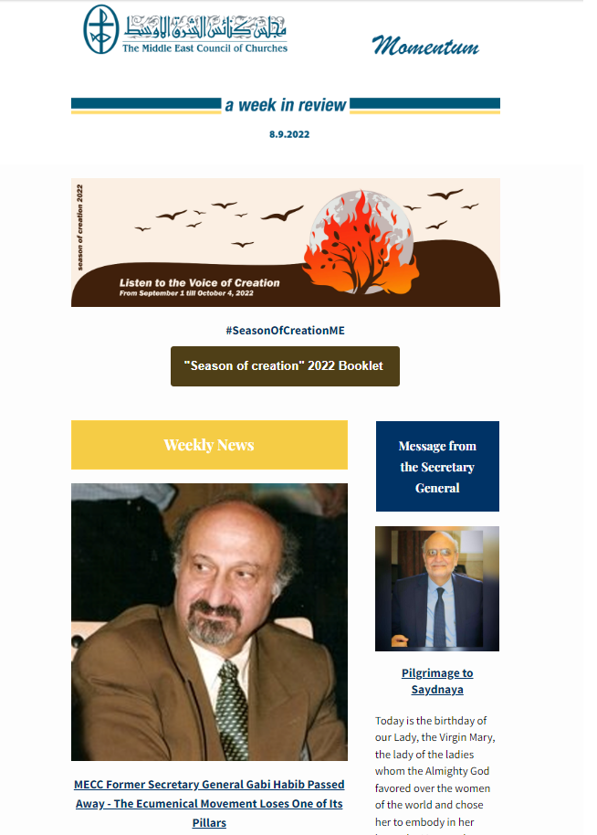 Momentum, the Weekly Newsletter from the Middle East Council of Churches