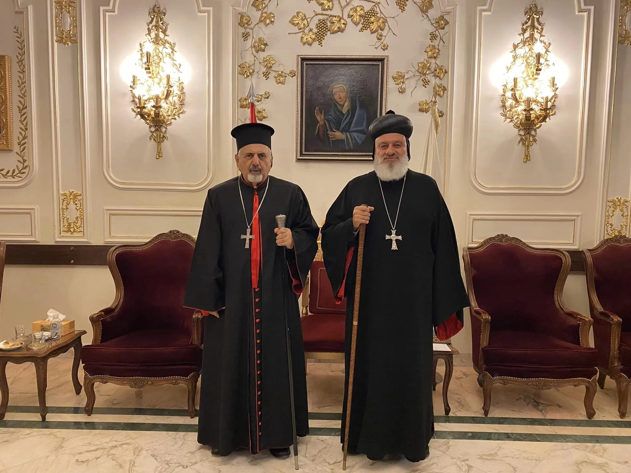His Holiness Patriarch Mor Ignatius Aphrem II receives His Beatitude Patriarch Mor Ignatius Youssef III Younan