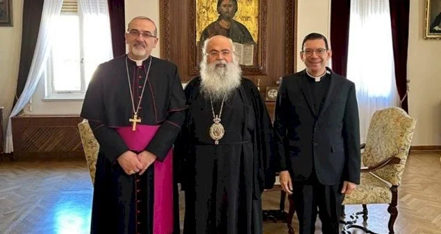His Beatitude Patriarch Pierbattista Pizzaballa meets with the new Archbishop of Cyprus