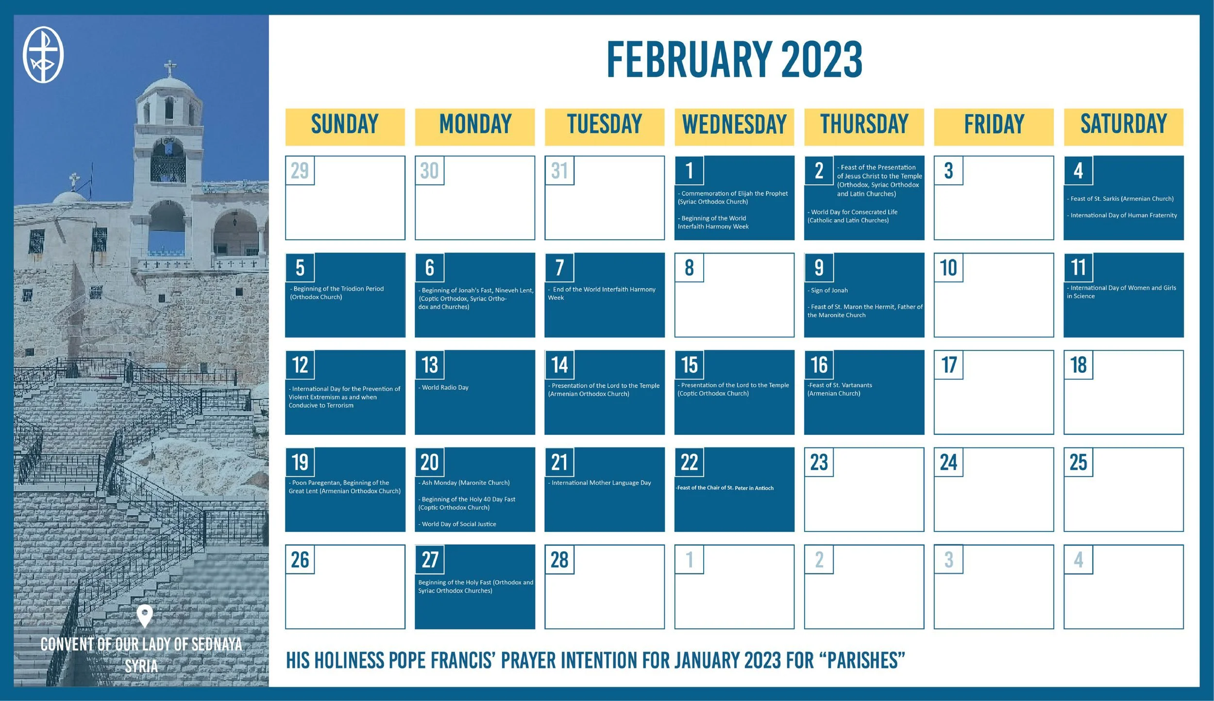 The Middle East Council of Churches Issues the Ecumenical Calendar for February 2023