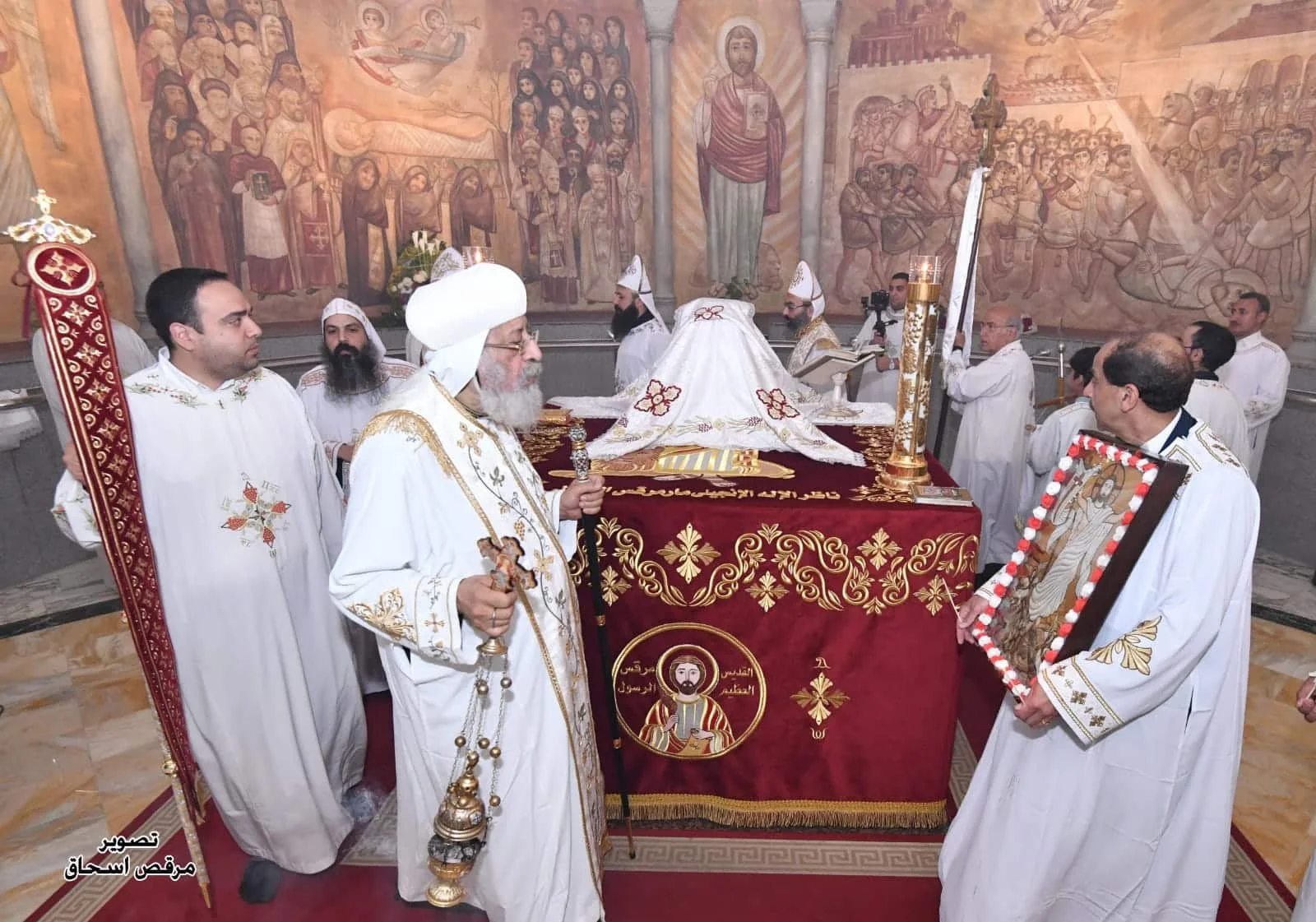 His Holiness Pope Tawadros II Prays the Holy Liturgy of St. Mark the Apostle in His Shrine in St. Mark’s Cathedral at Abbasiya, Cairo