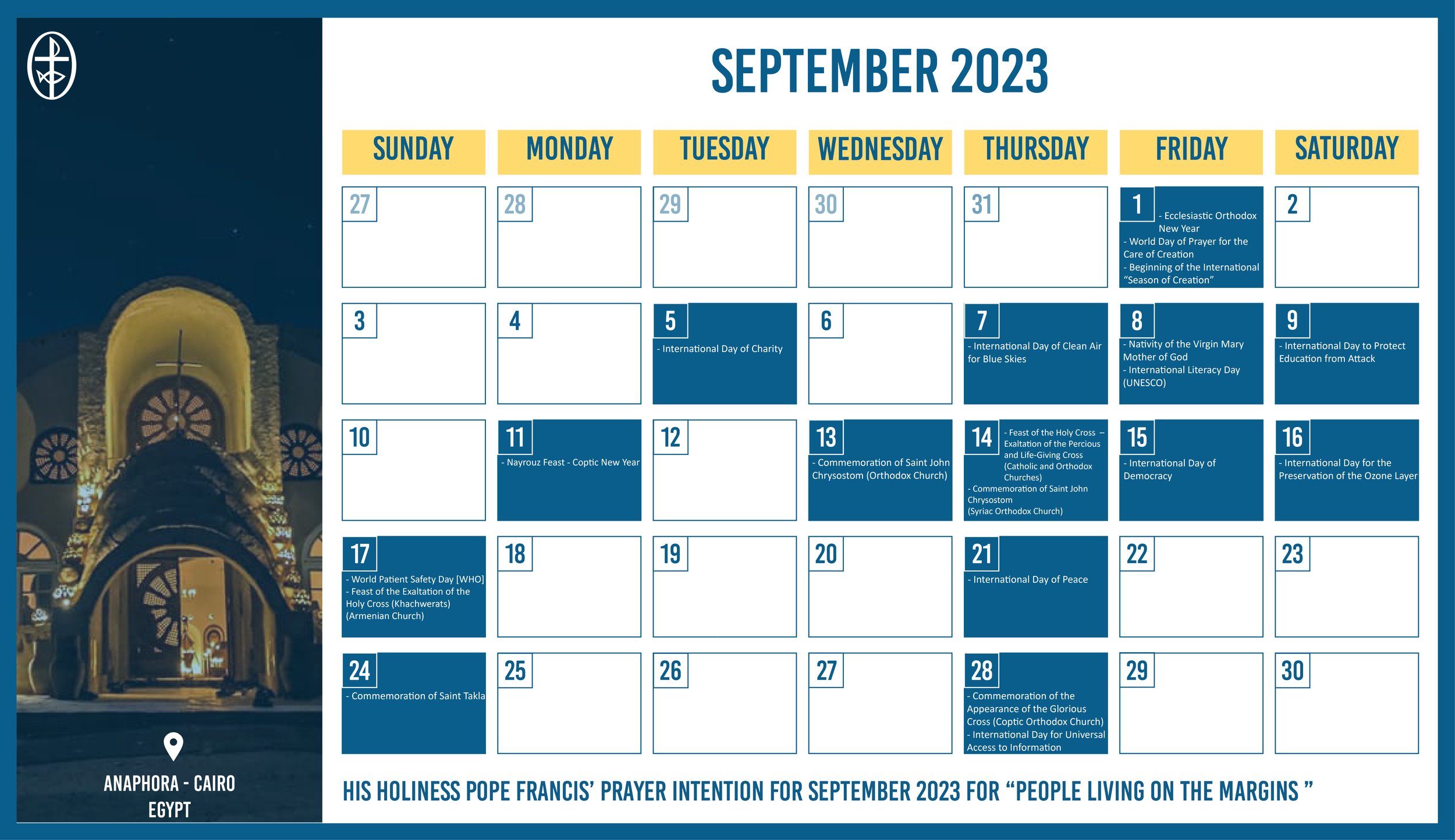 The Middle East Council of Churches Issues the Ecumenical Calendar for September 2023