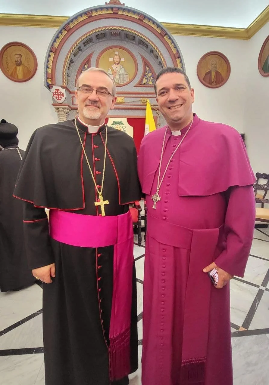 His Eminence Bishop Hosam Elias Naoum Congratulates His Beatitude Patriarch Cardinal Pierbattista Pizzaballa on His Appointment as Cardinal