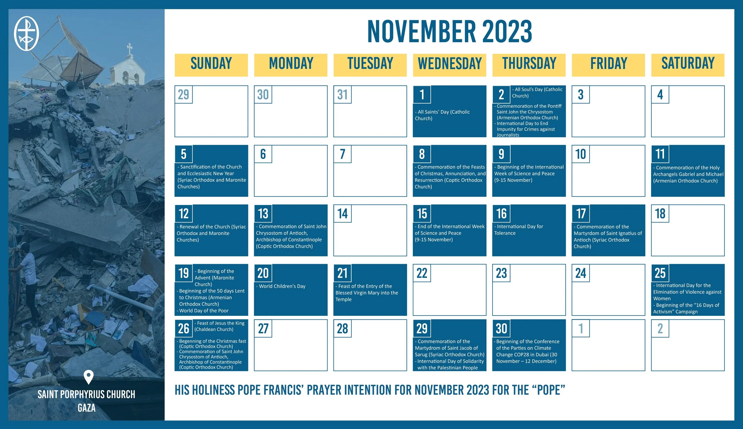 The Middle East Council of Churches Issues the Ecumenical Calendar for November 2023