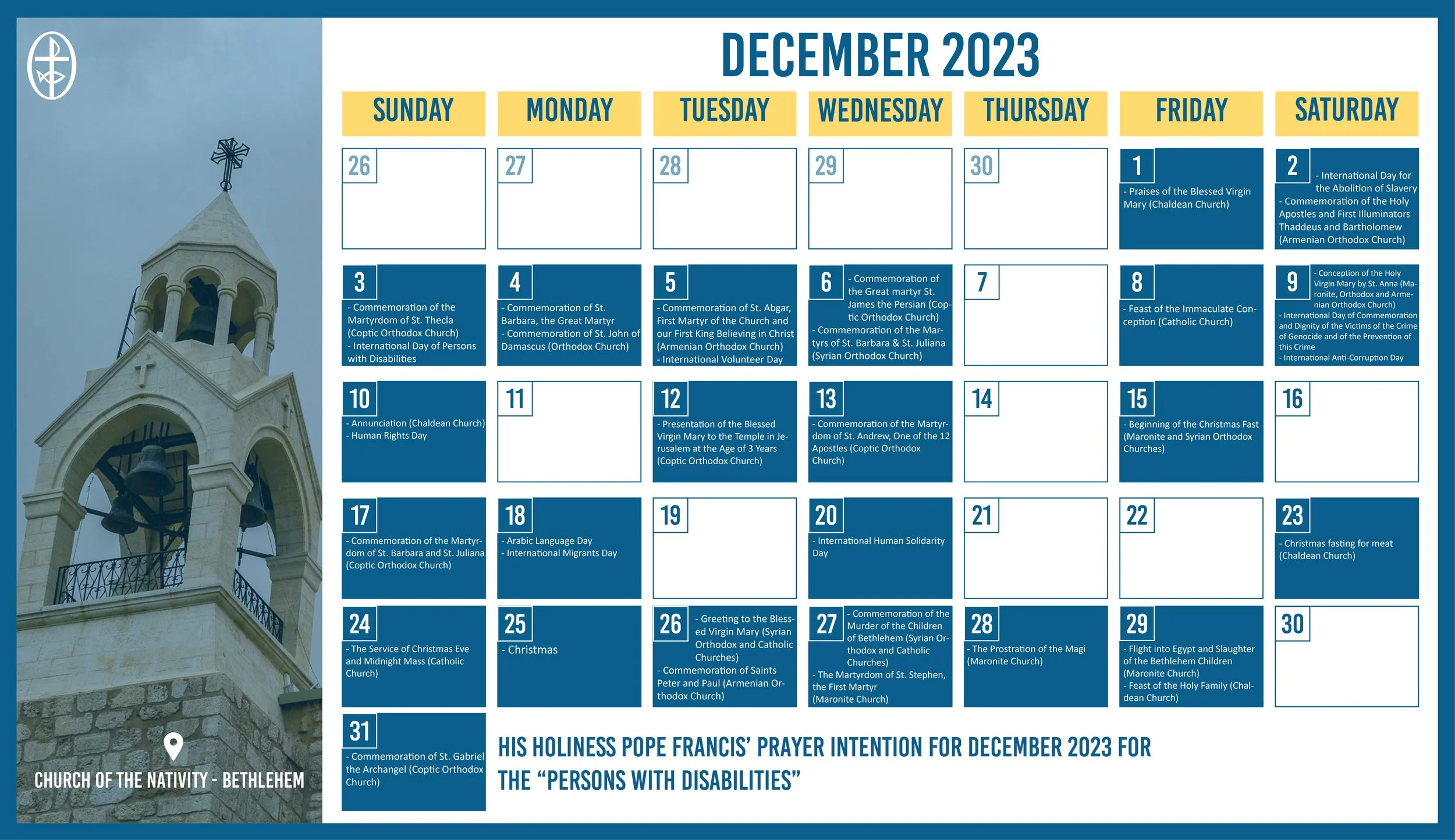 The Middle East Council of Churches Issues the Ecumenical Calendar for December 2023