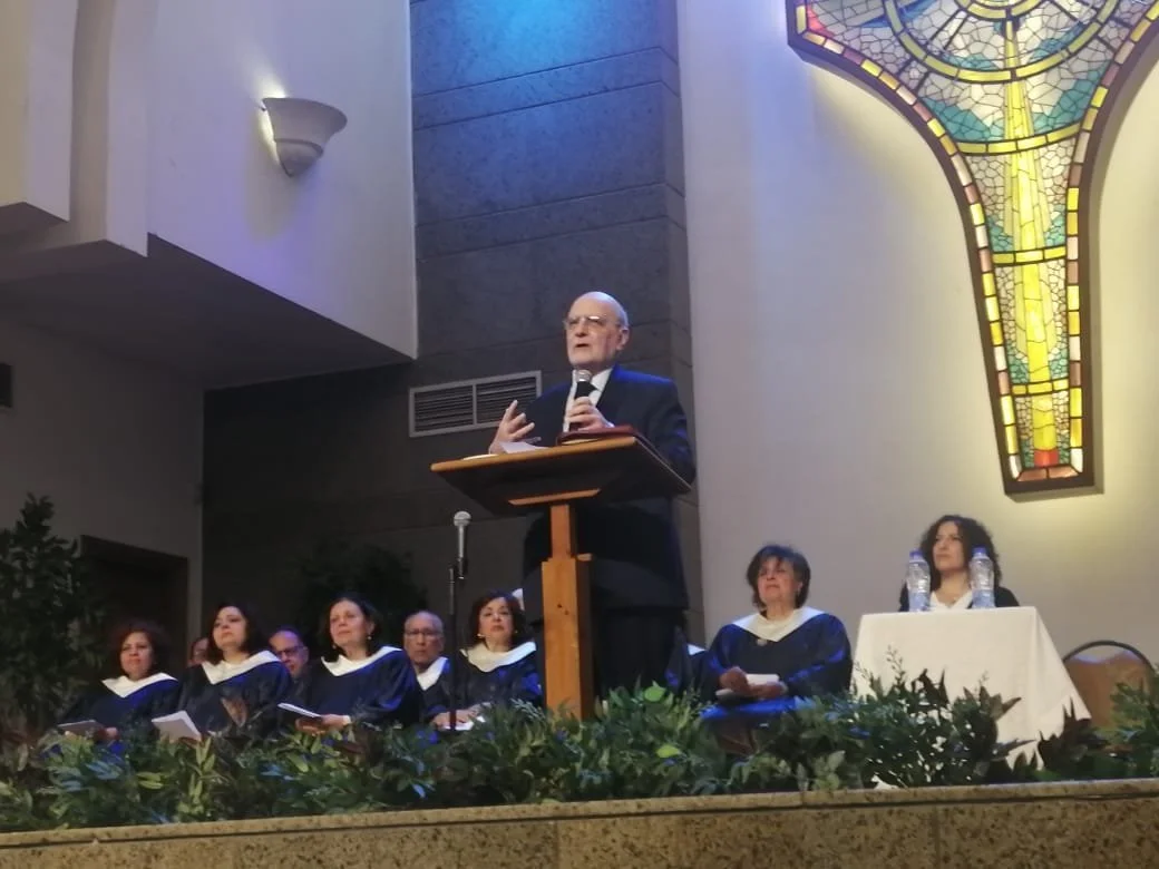 The MECC Secretary General Dr. Michel Abs Attends the Prayer Service in the Heliopolis Evangelical Church and Talks About the MECC History, Its Founding, and Projects