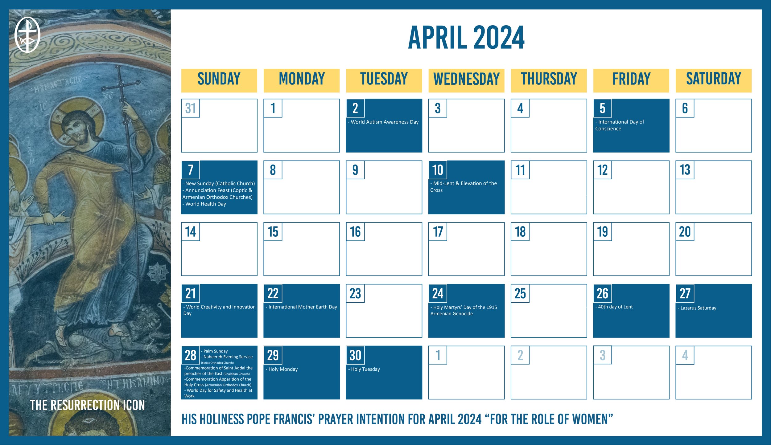 The Middle East Council of Churches Issues the Ecumenical Calendar for April 2024