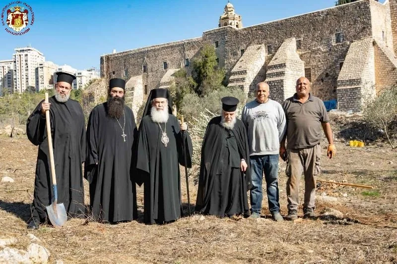 His Beatitude Patriarch Kyrios Kyrios Theophilos III plants trees on the estate of the monastery of the Cross