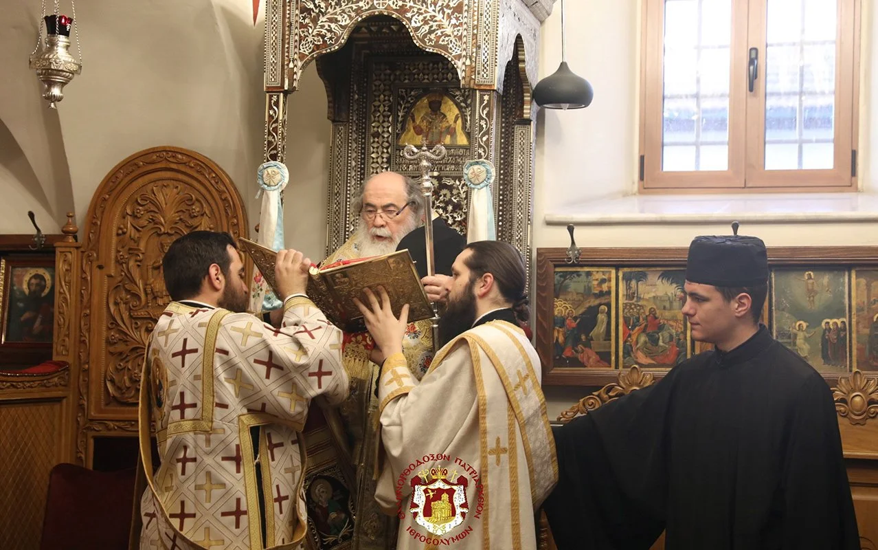 His Beatitude Patriarch Kyrios Kyrios Theophilos III celebrates the Royal Hours of Christmas at the Greek Orthodox Patriarchate of Jerusalem