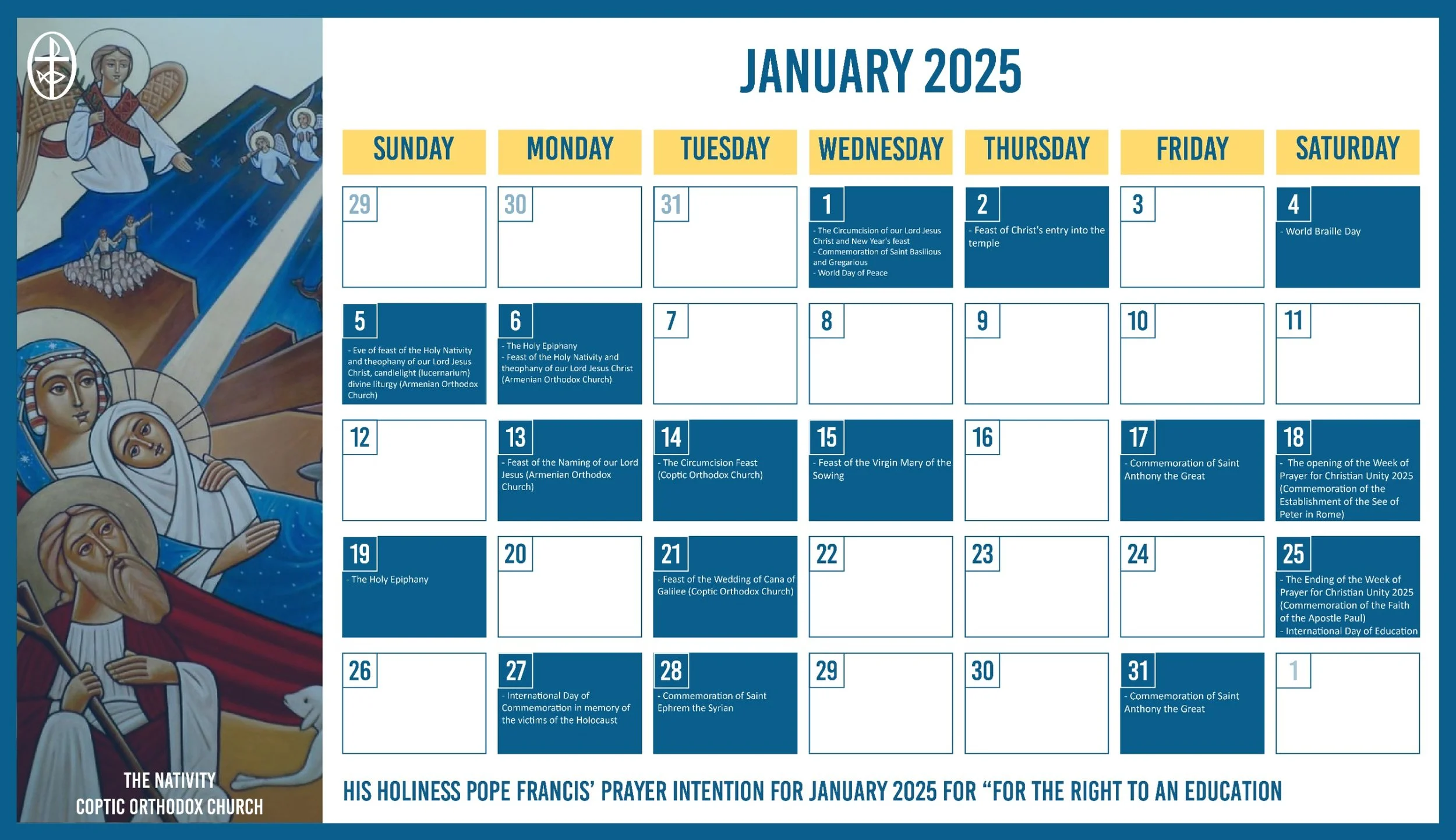 The Middle East Council of Churches Issues the Ecumenical Calendar for January 2025