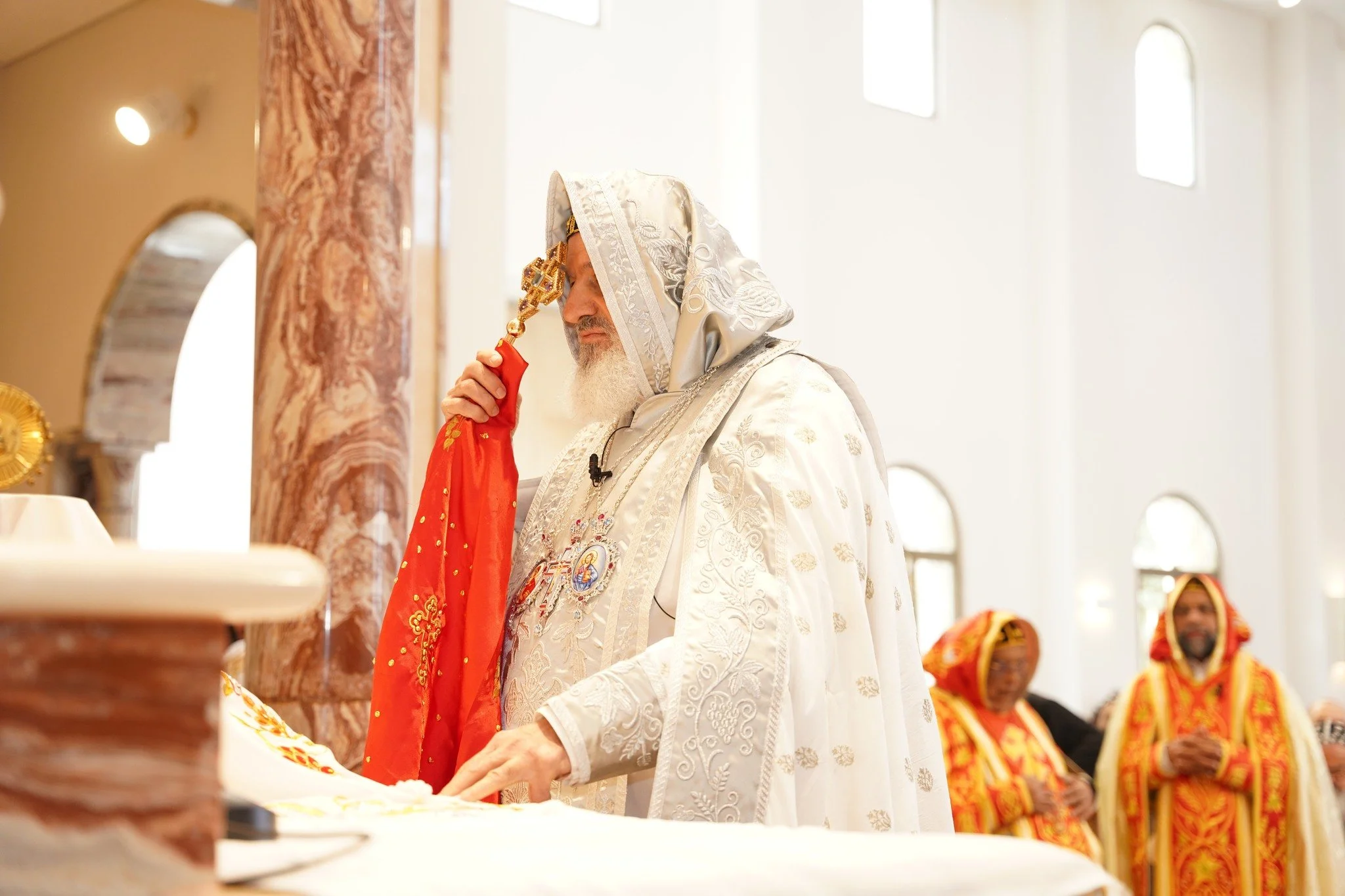 His Holiness Patriarch Mor Ignatius Aphrem II celebrates the Holy Qurobo at St. Mary Church Mother of God in Atchaneh, Lebanon