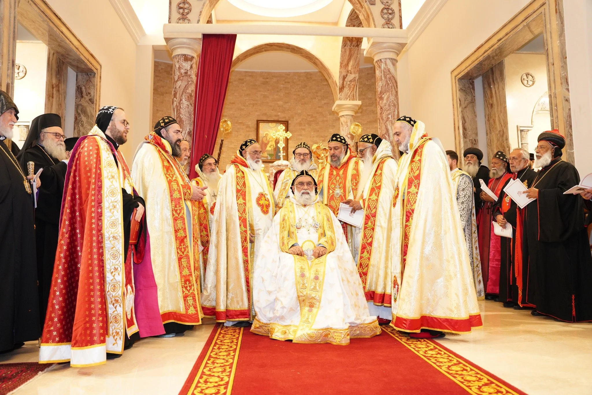 The ordination of Mar Baselios Joseph as the new Maphrian of the Syriac Orthodox Church in India by the laying on of hands of His Holiness Mor Ignatius Aphrem II