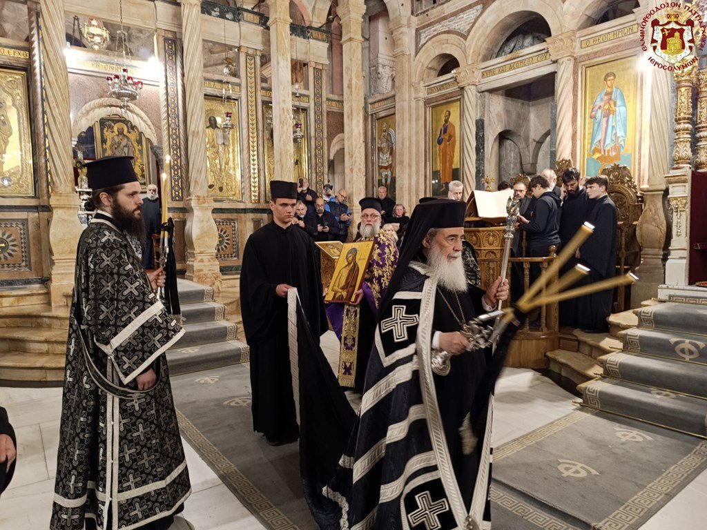 His Beatitude Patriarch Kyrios Kyrios Theophilos III Celebrates First Bridegroom Service at the Church of the Holy Sepulchre