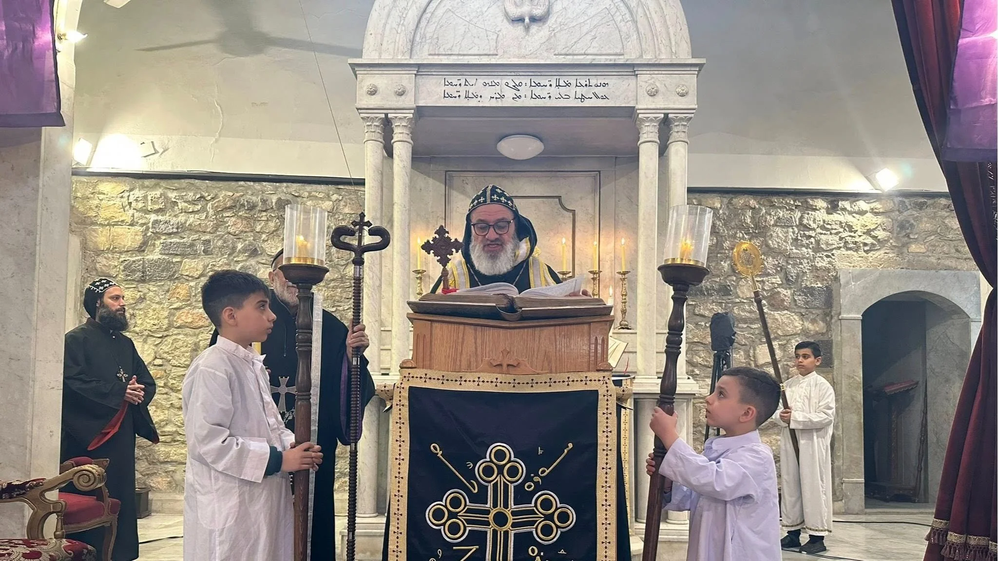 His Holiness Patriarch Mor Ignatius Aphrem II celebrates the Holy Qurobo on Maundy Thursday at St. Georges Patriarchal Cathedral in Bab Touma - Damascus