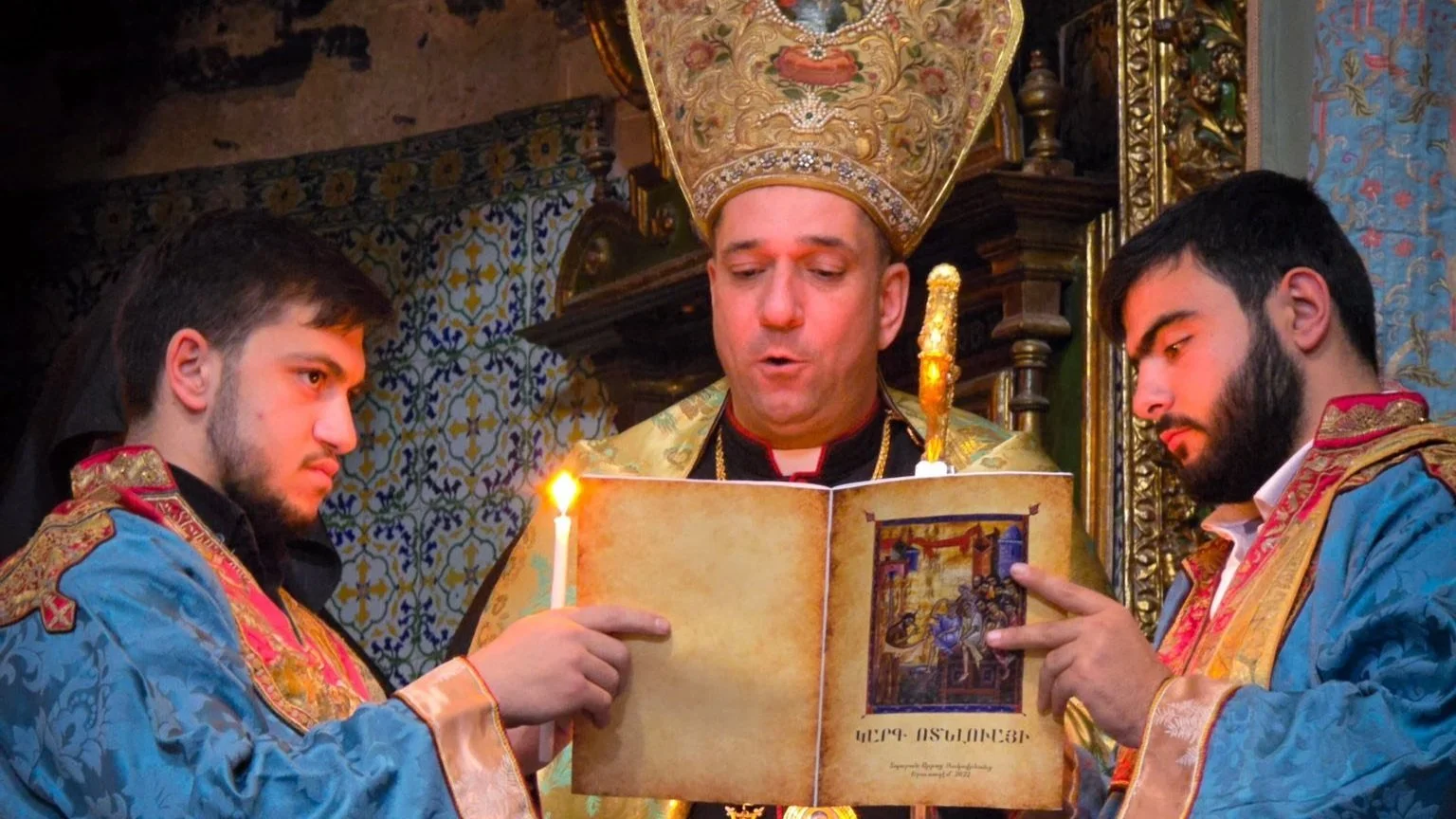 His Eminence Bishop Hosam Naoum Reads Gospel at Jerusalem Foot Washing Service