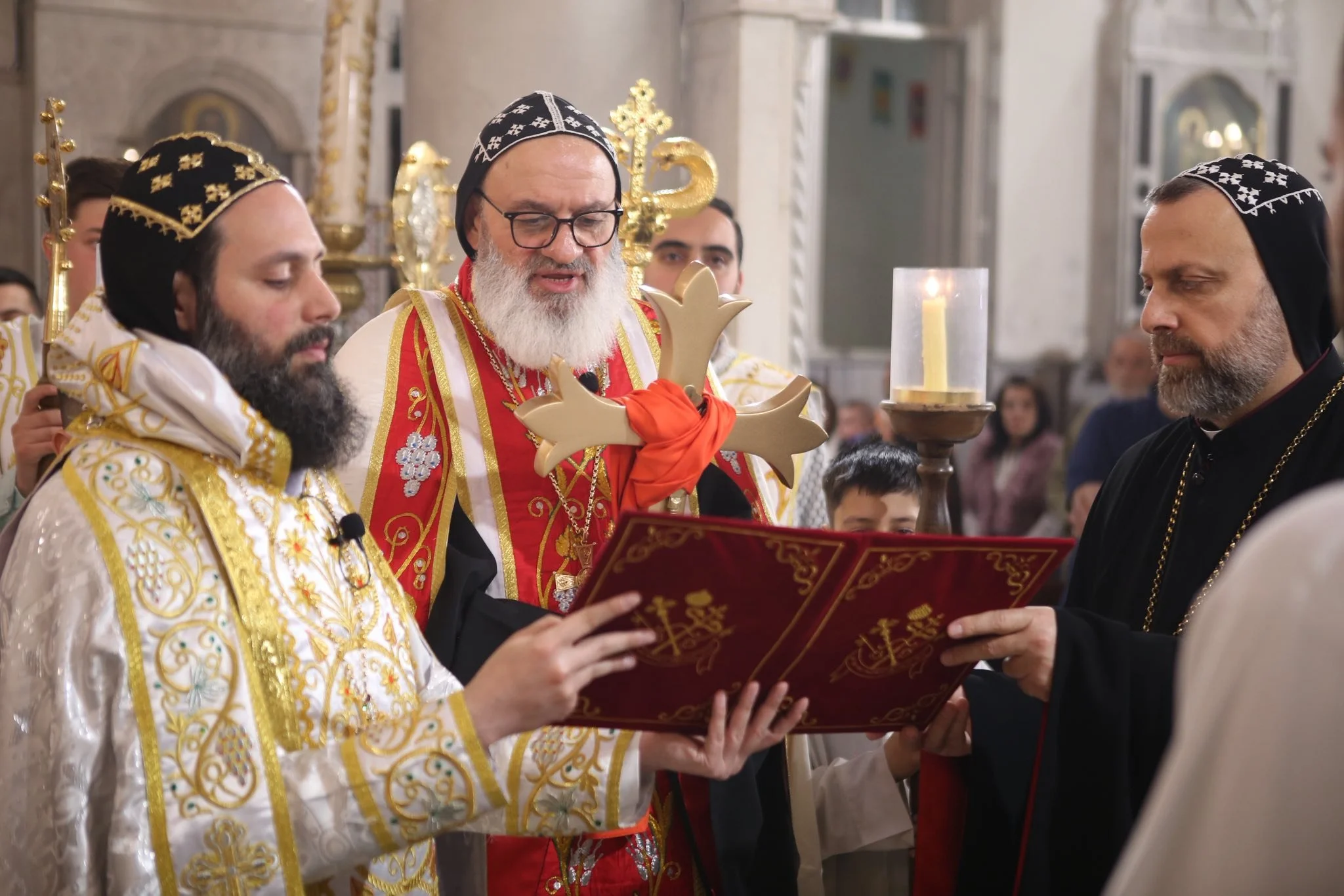 His Holiness Patriarch Mor Ignatius Aphrem II presided over the Holy Qurobo of the Easter Vigil at St. George Patriarchal Cathedral in Bab Touma.