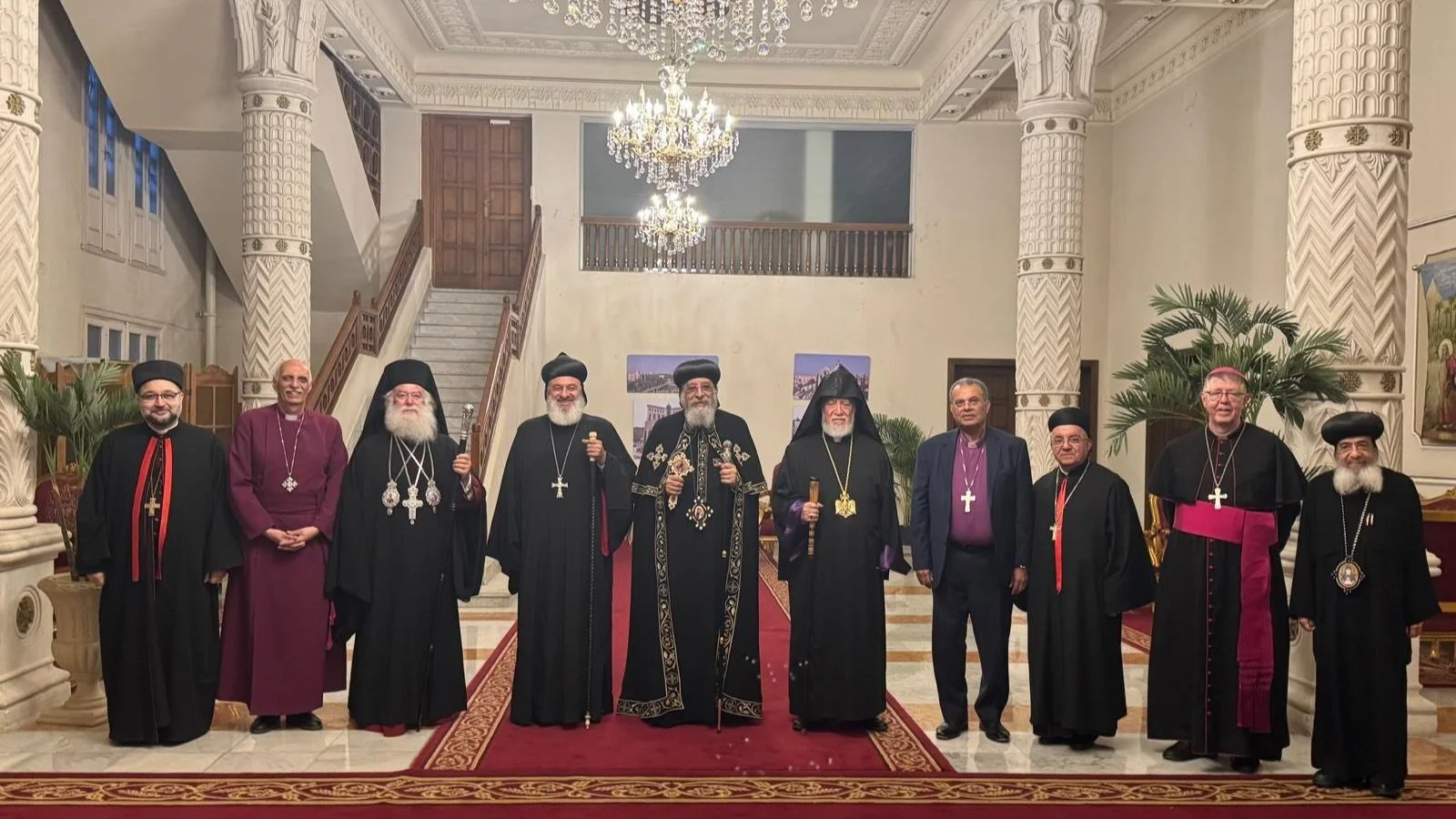 Their Holinesses Patriarch Mor Ignatius Aphrem II, Pope Tawadros II, and Catholicos Aram I, met with the Heads of the Churches in Egypt, at the Papal Residence in Cairo