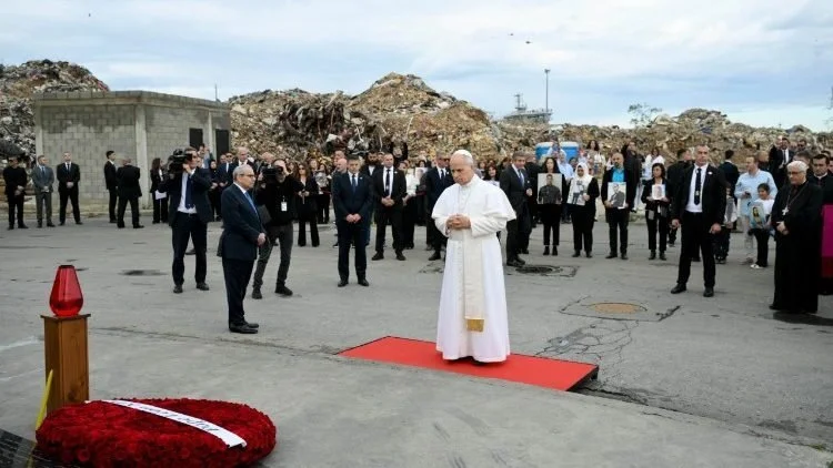 His Holiness Pope Leo XIV Prays with Victims' Families at Beirut Blast Site