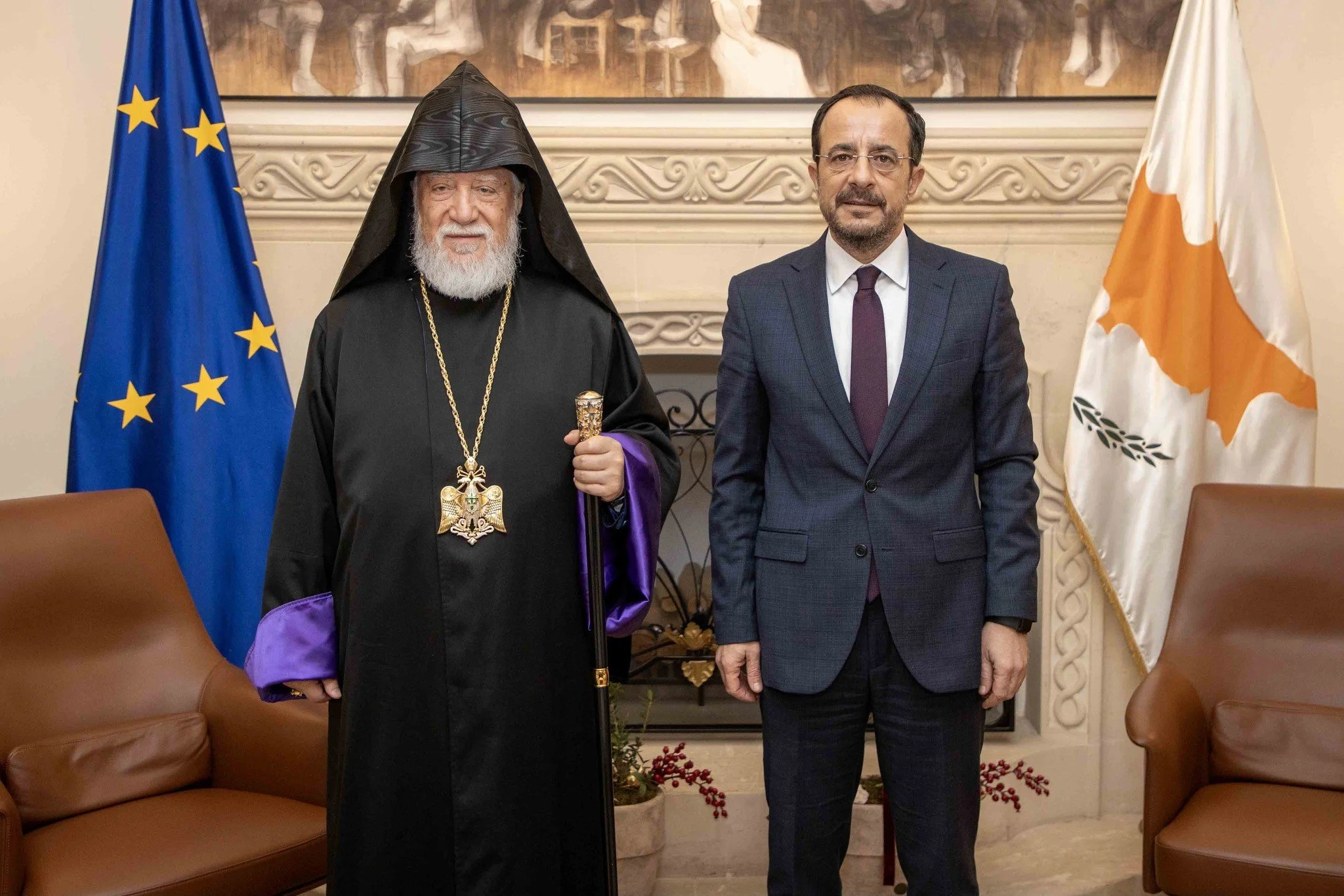 His Holiness Catholicos Aram I Meets with the President of the Republic of Cyprus His Excellency Mr. Nikos Christodoulides