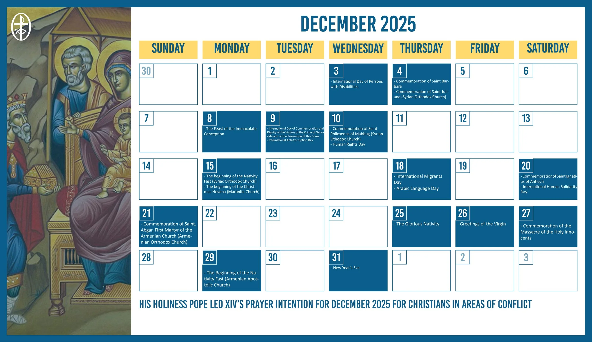 The Middle East Council of Churches Issues the Ecumenical Calendar for December 2025