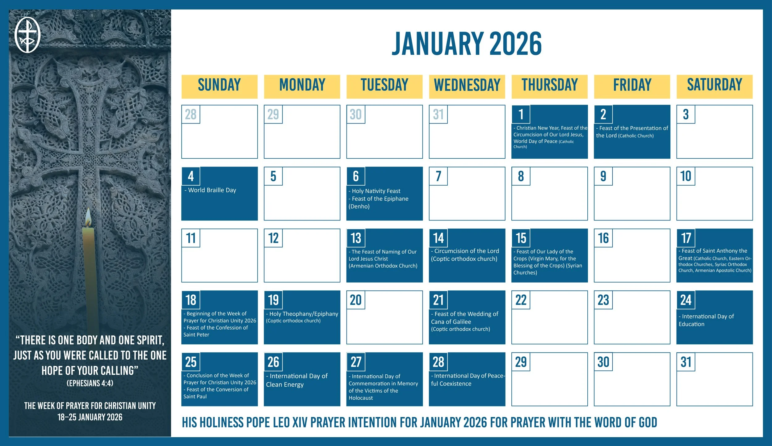 The Middle East Council of Churches Issues the Ecumenical Calendar for January 2026
