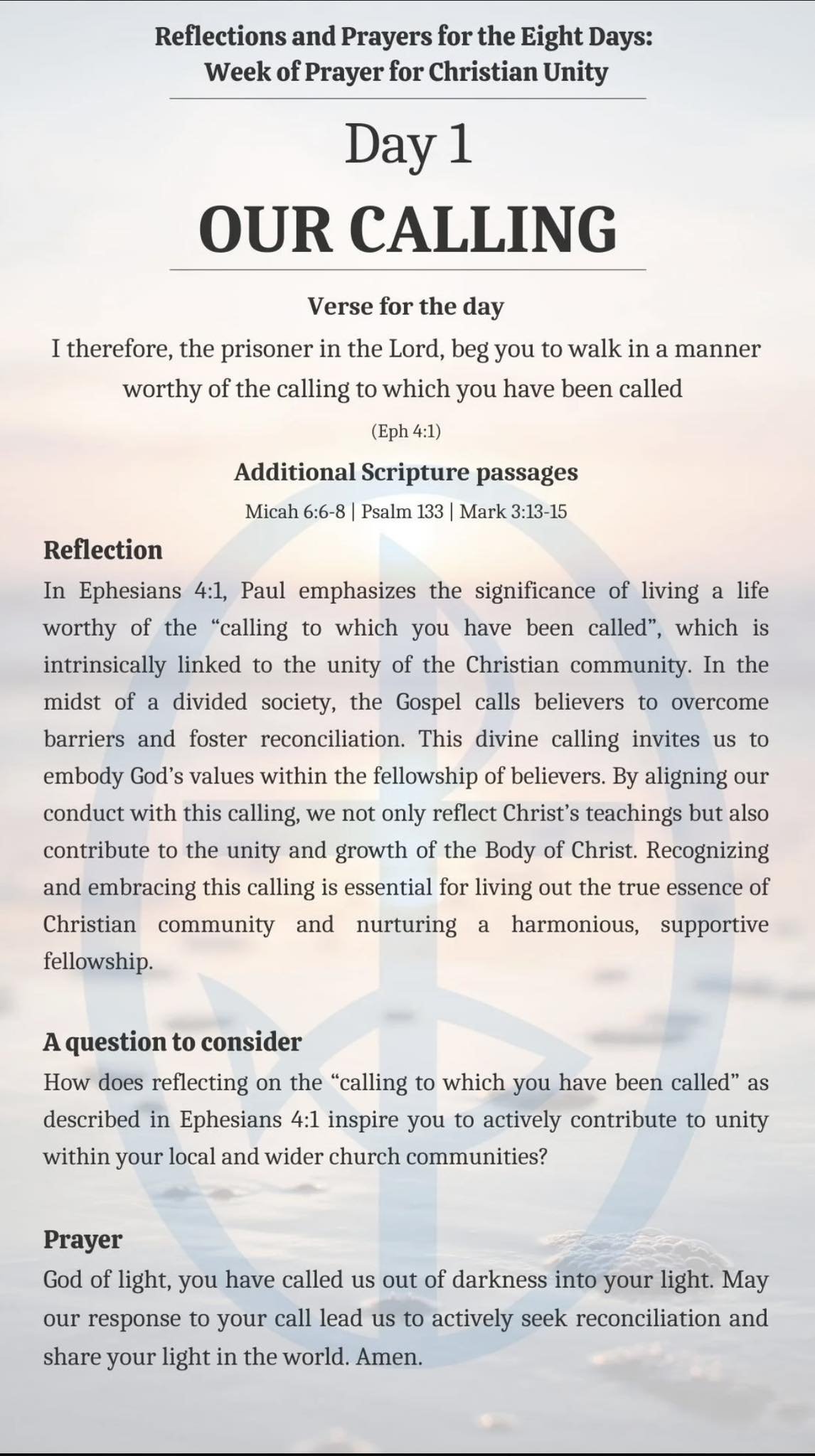 First Day of the Week of Prayer for Christian Unity 2026”