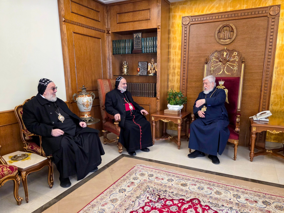 His Holiness Catholicos Aram I Receives His Eminence Archbishop Mor Clemis Daniel Kourieh and His Eminence Archbishop Mor Yostinos Paulos Safar