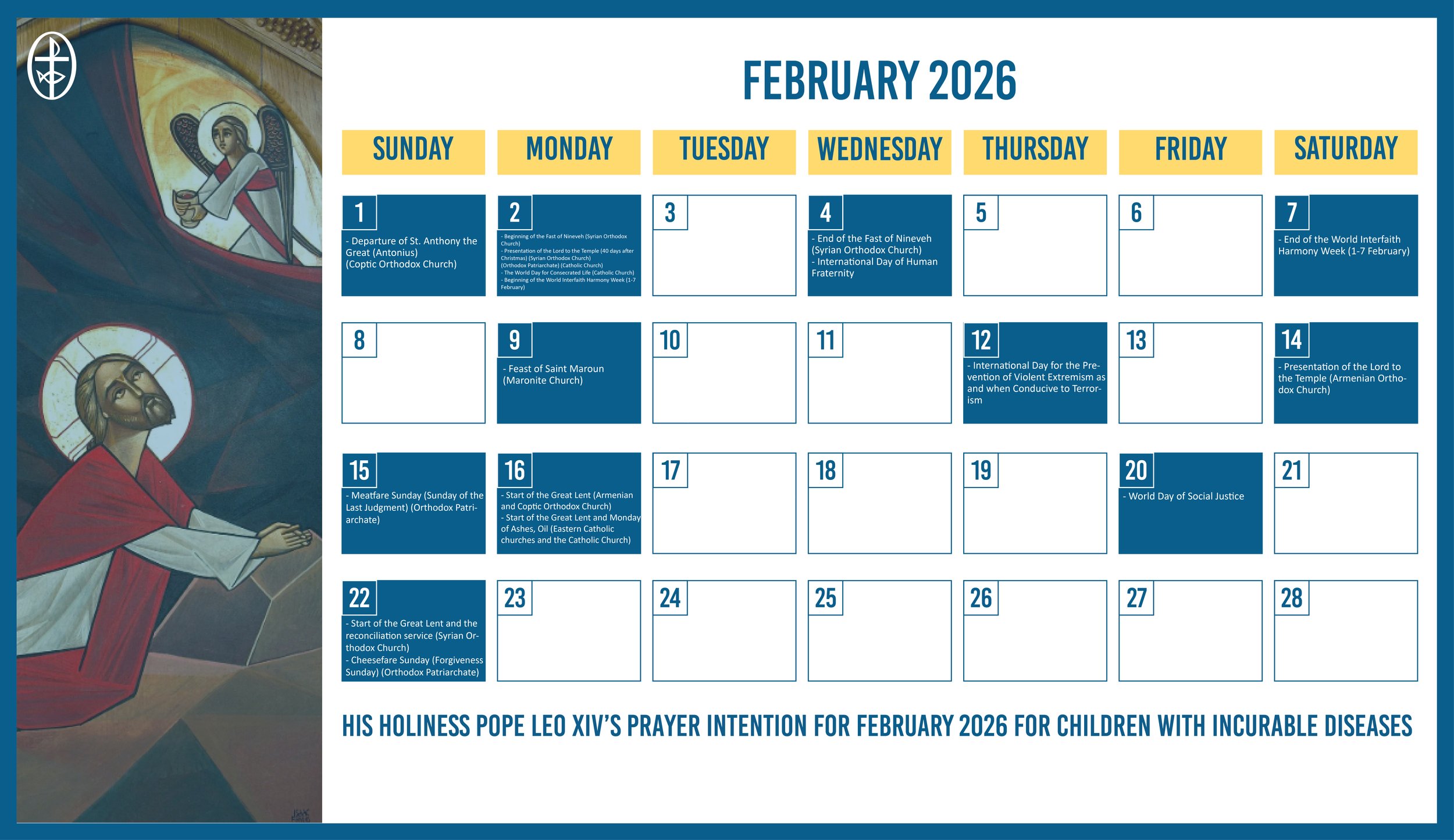 The Middle East Council of Churches Issues the Ecumenical Calendar for February 2026