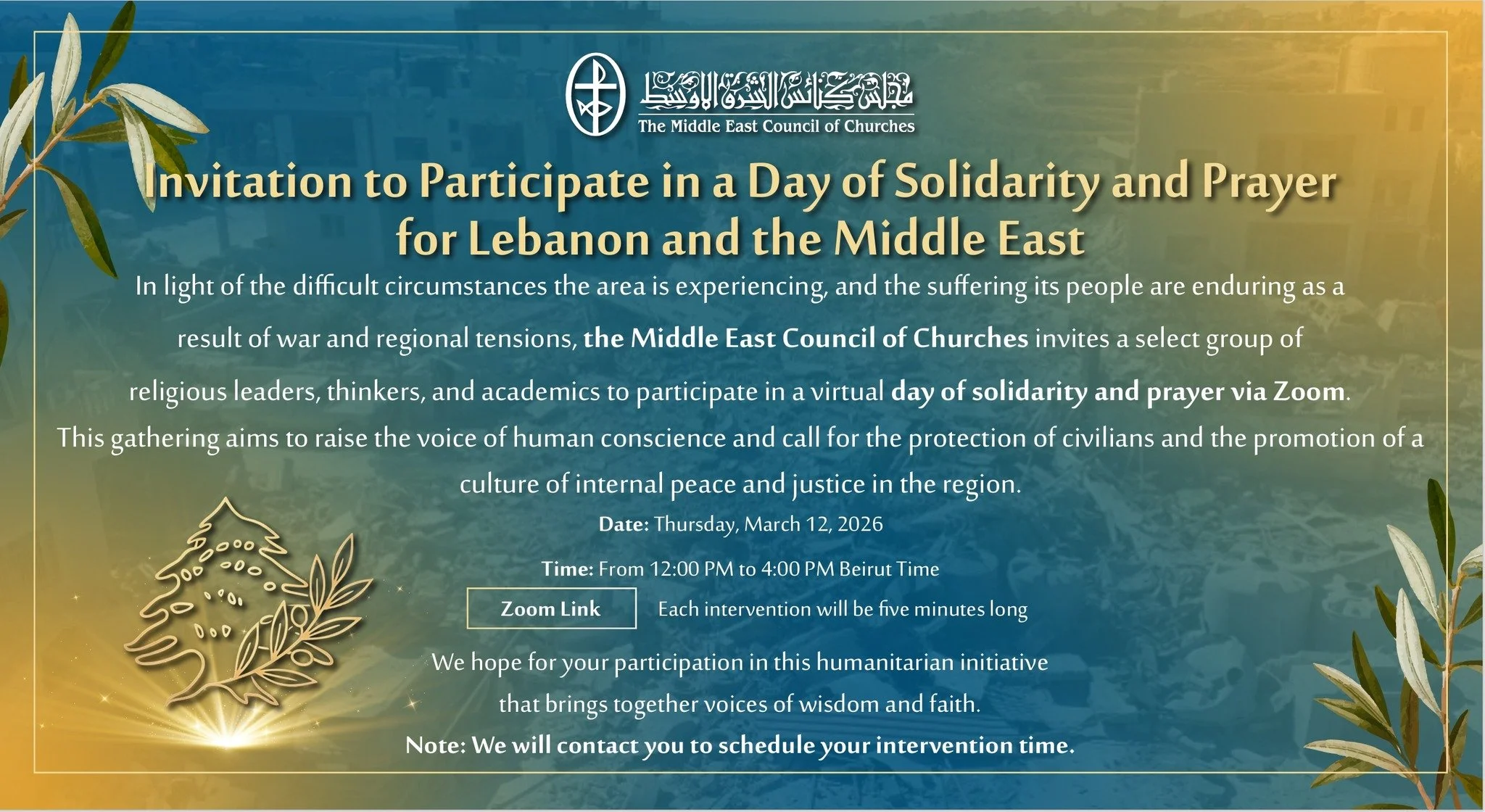 The Middle East Council of Churches on a Day of Solidarity and Prayer for Lebanon and the Middle East