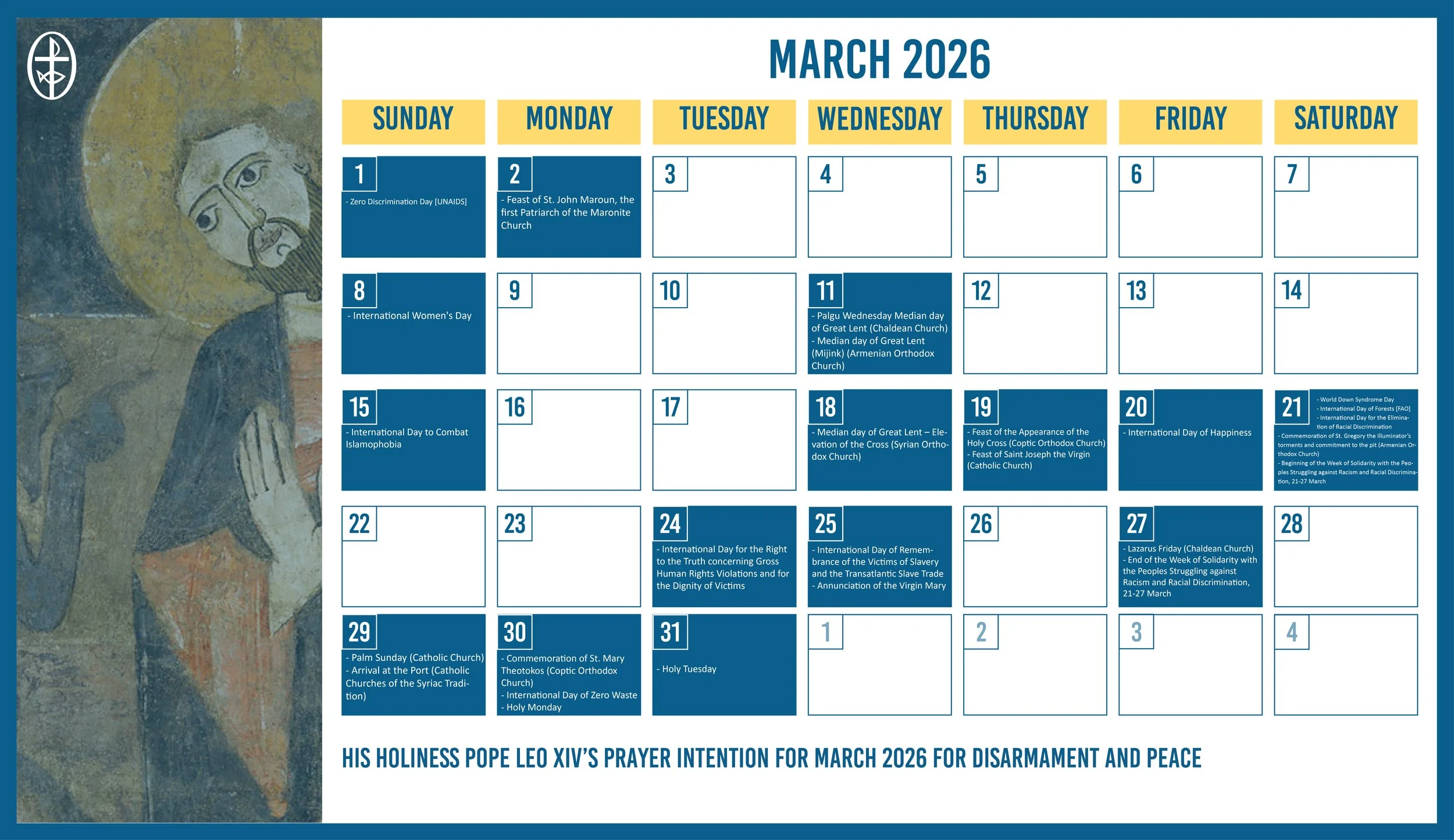 The Middle East Council of Churches Issues the Ecumenical Calendar for March 2026