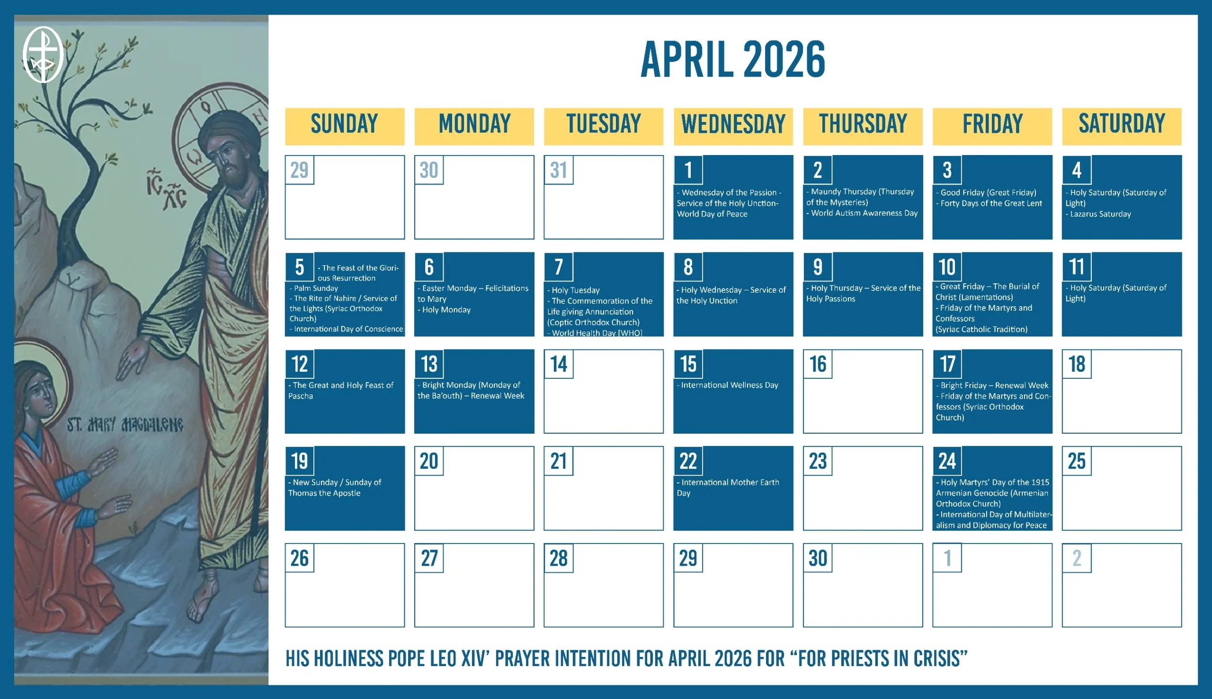 The Middle East Council of Churches Issues the Ecumenical Calendar for April 2026