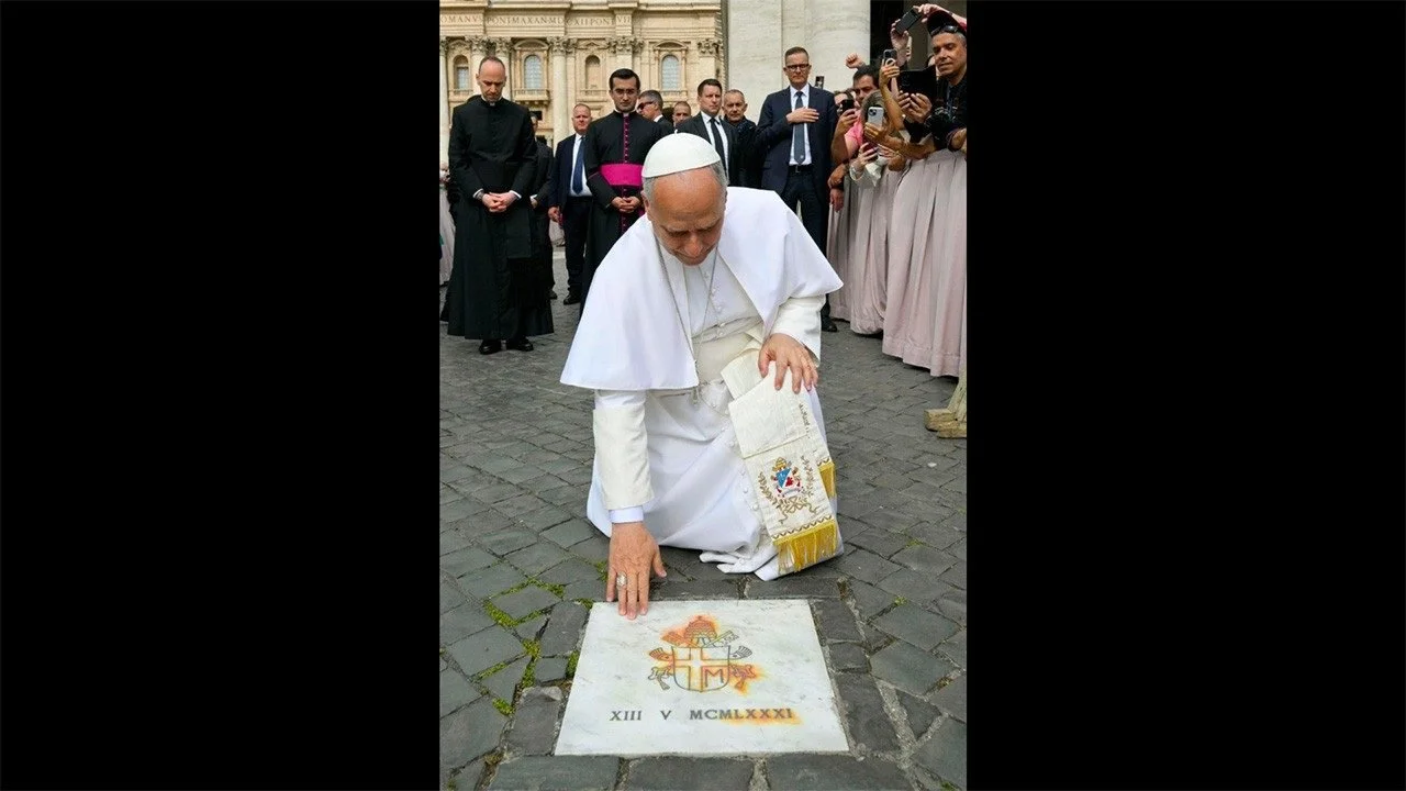 His Holiness Pope Leo XIV Prays at the Spot where St. John Paul II Was Shot