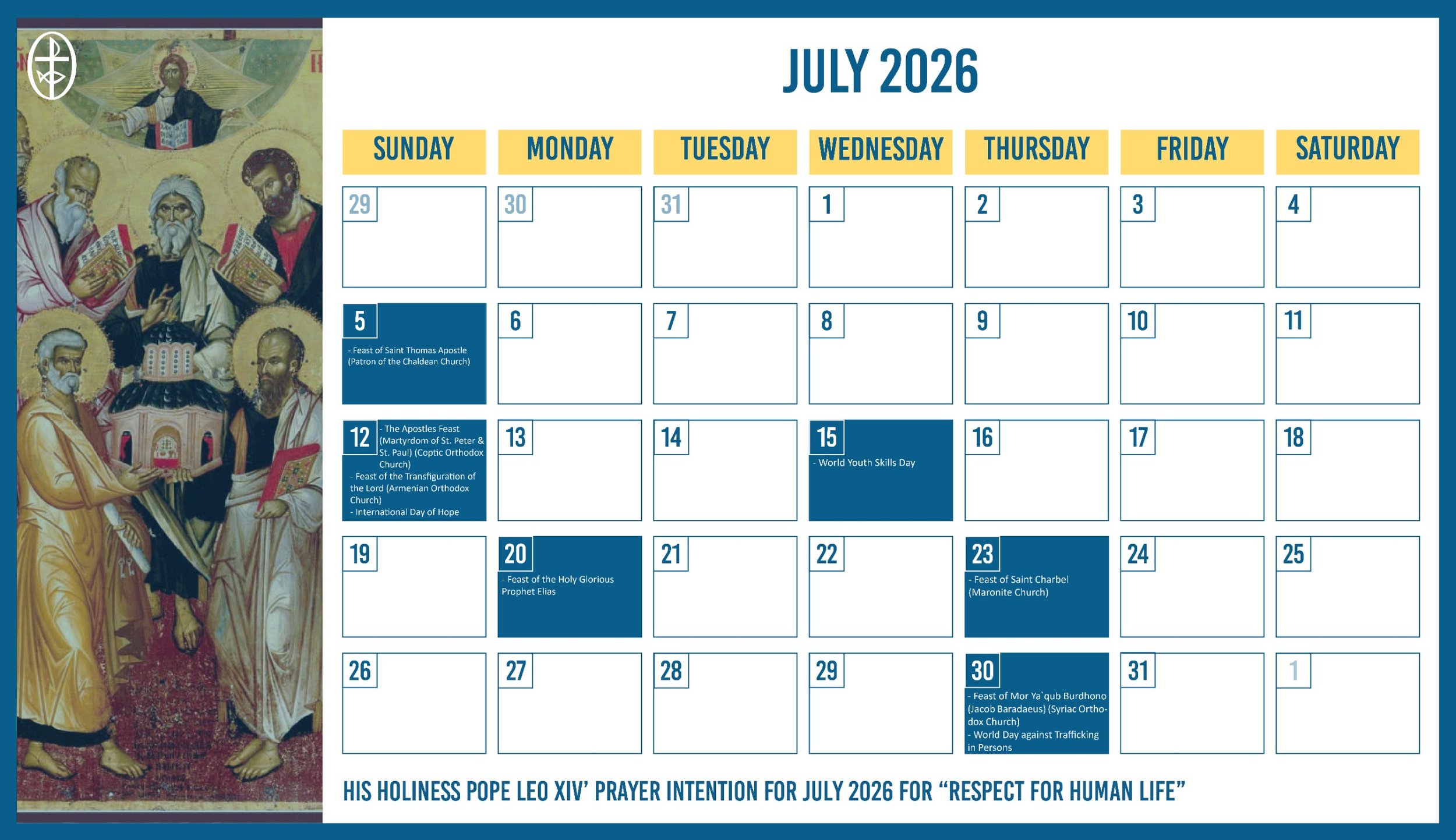 The Middle East Council of Churches Issues the Ecumenical Calendar for July 2026