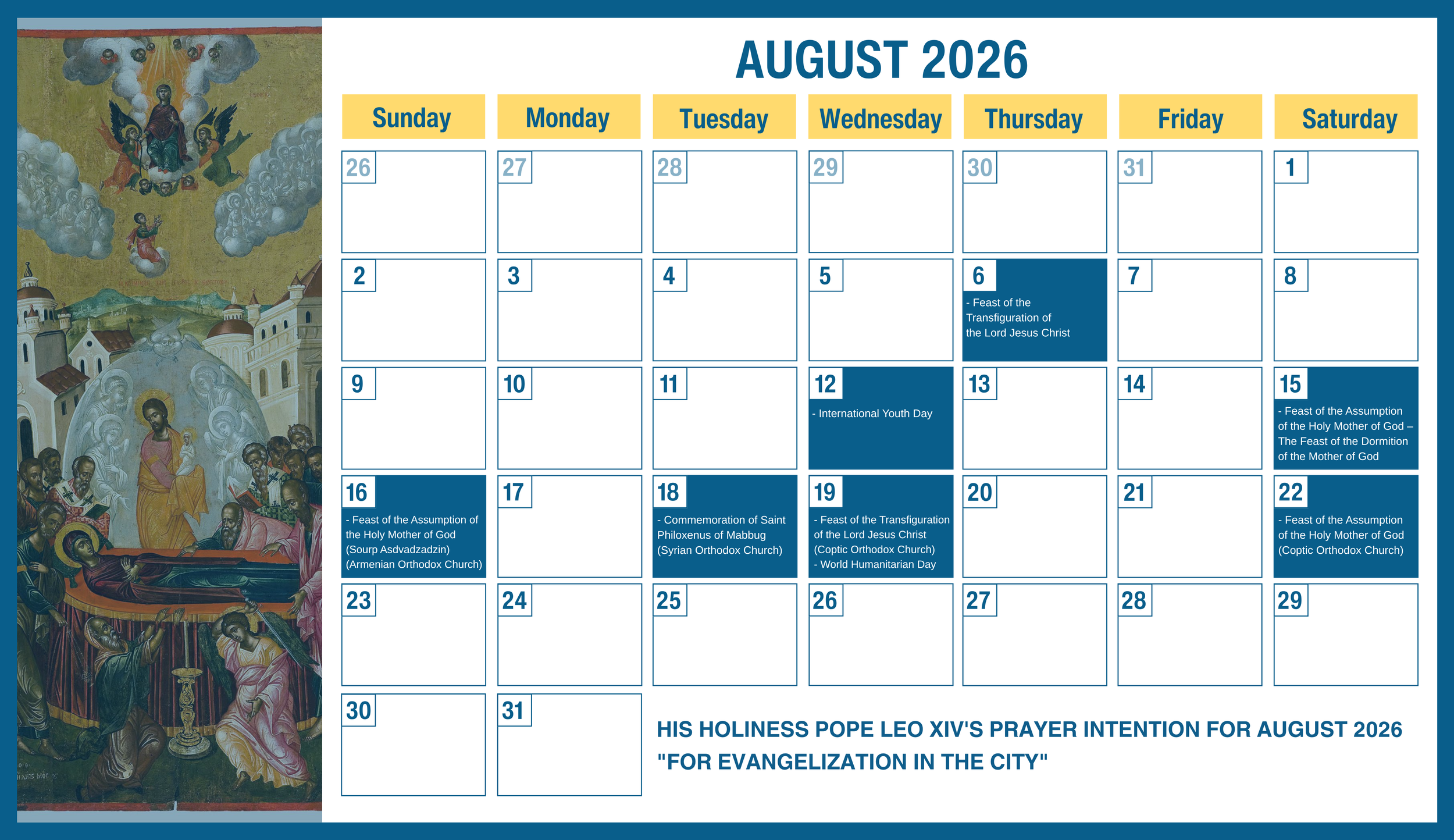The Middle East Council of Churches Issues the Ecumenical Calendar for August 2026