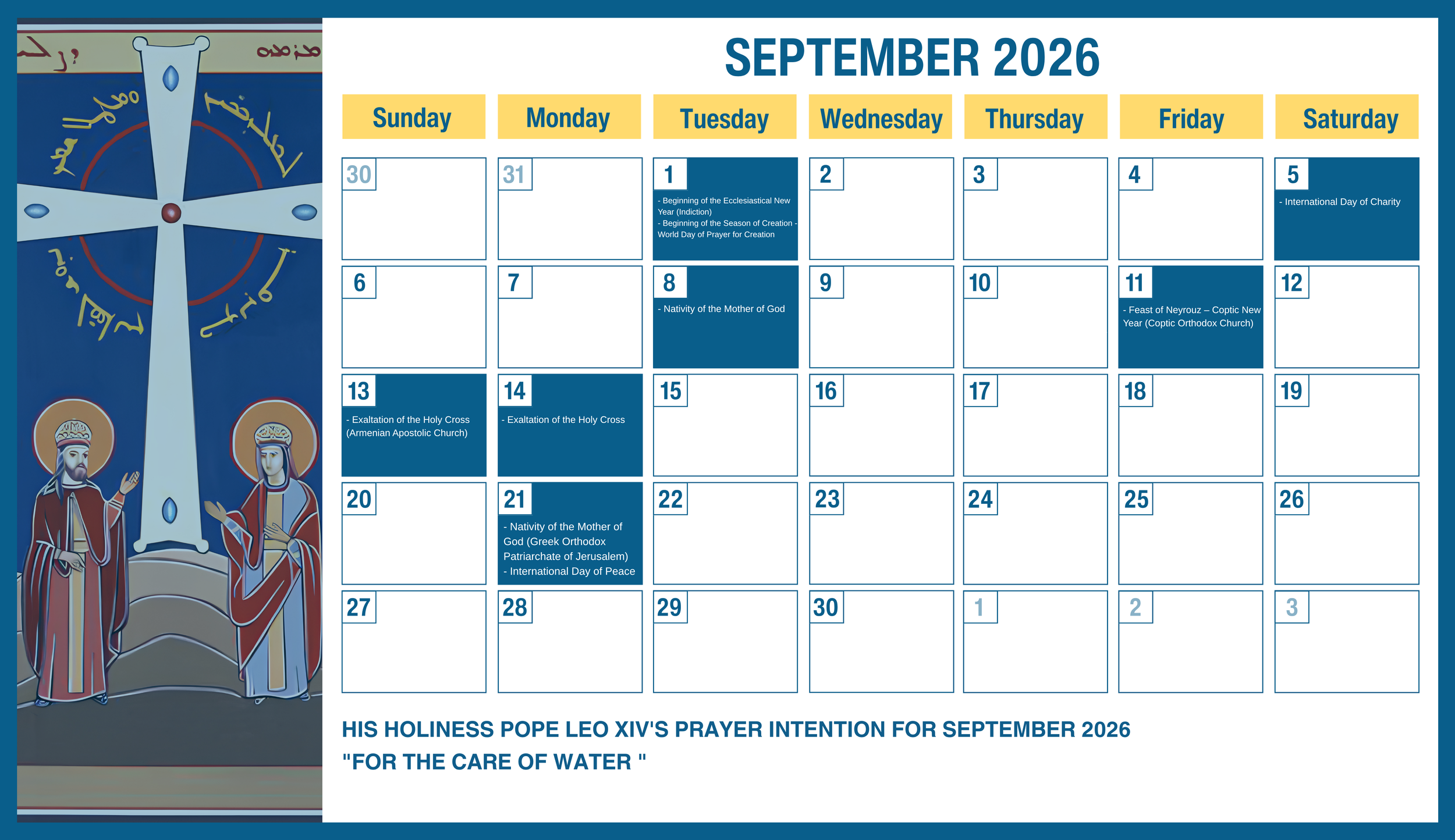 The Middle East Council of Churches Issues the Ecumenical Calendar for September 2026