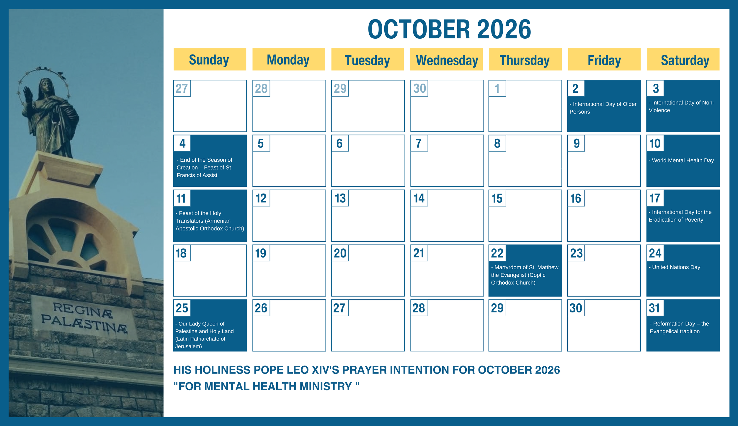 The Middle East Council of Churches Issues the Ecumenical Calendar for October 2026