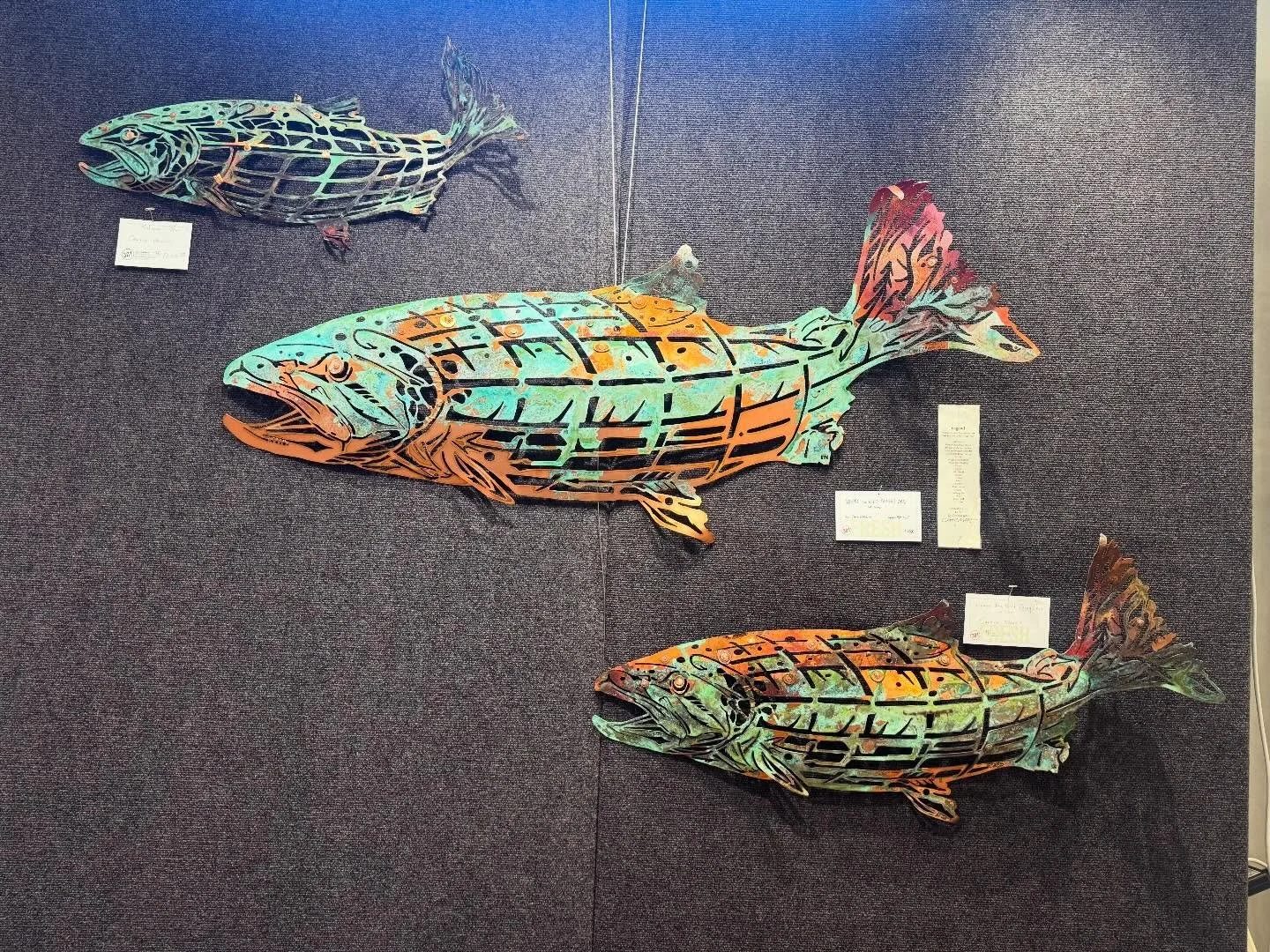 Wildly beautiful copper salmon! You&rsquo;ll want to see these in person - so ornate and detailed. Guest artist Carrie Moore hides little PNW themed objects within the sculpture, too.