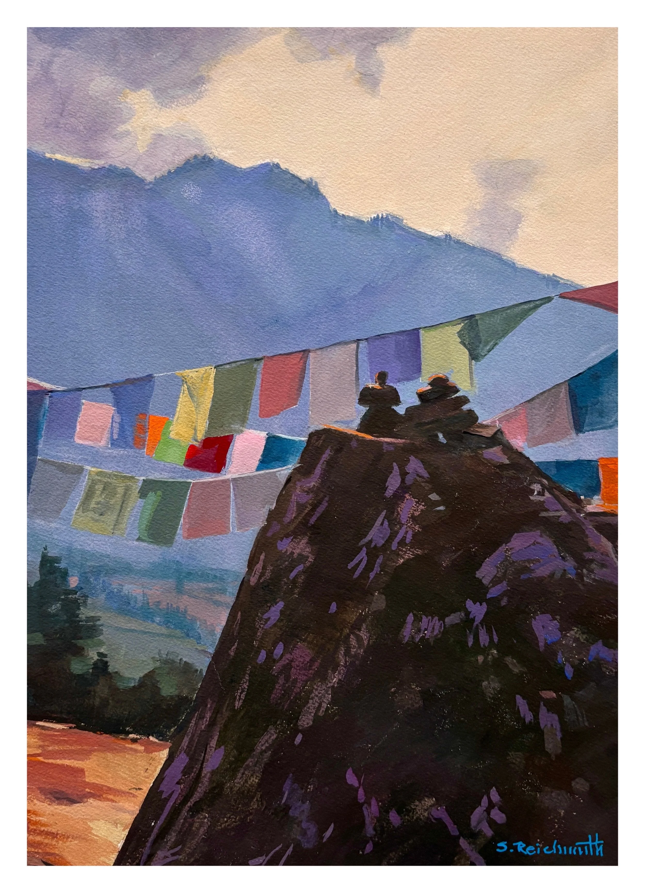 "Offering"
Rock cairns are often built at mountain passes and crossroads at places believed to be inhabited by guardian spirits.  Adding a stone symbolizes an offering of respect to these beings, ensuring safe passage and protection from misfortune.
