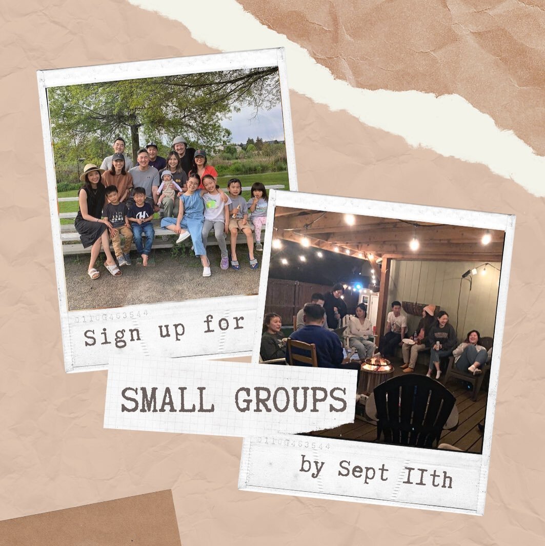 Small Groups will be beginning again on September 18th! Please fill out the sign up form by September 11th if you are interested in committing to a group! (Link in bio)
