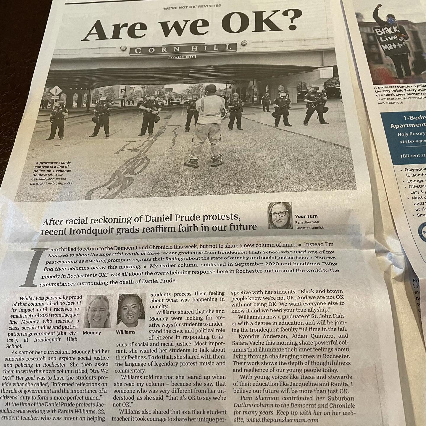 Incredibly proud that a column I wrote in September 2020 inspired teachers to use the column to prompt students at Irondequoit High School to write their own commentary and ask the question - Are We OK? 
Thanks to Michael Kilian for giving these stud