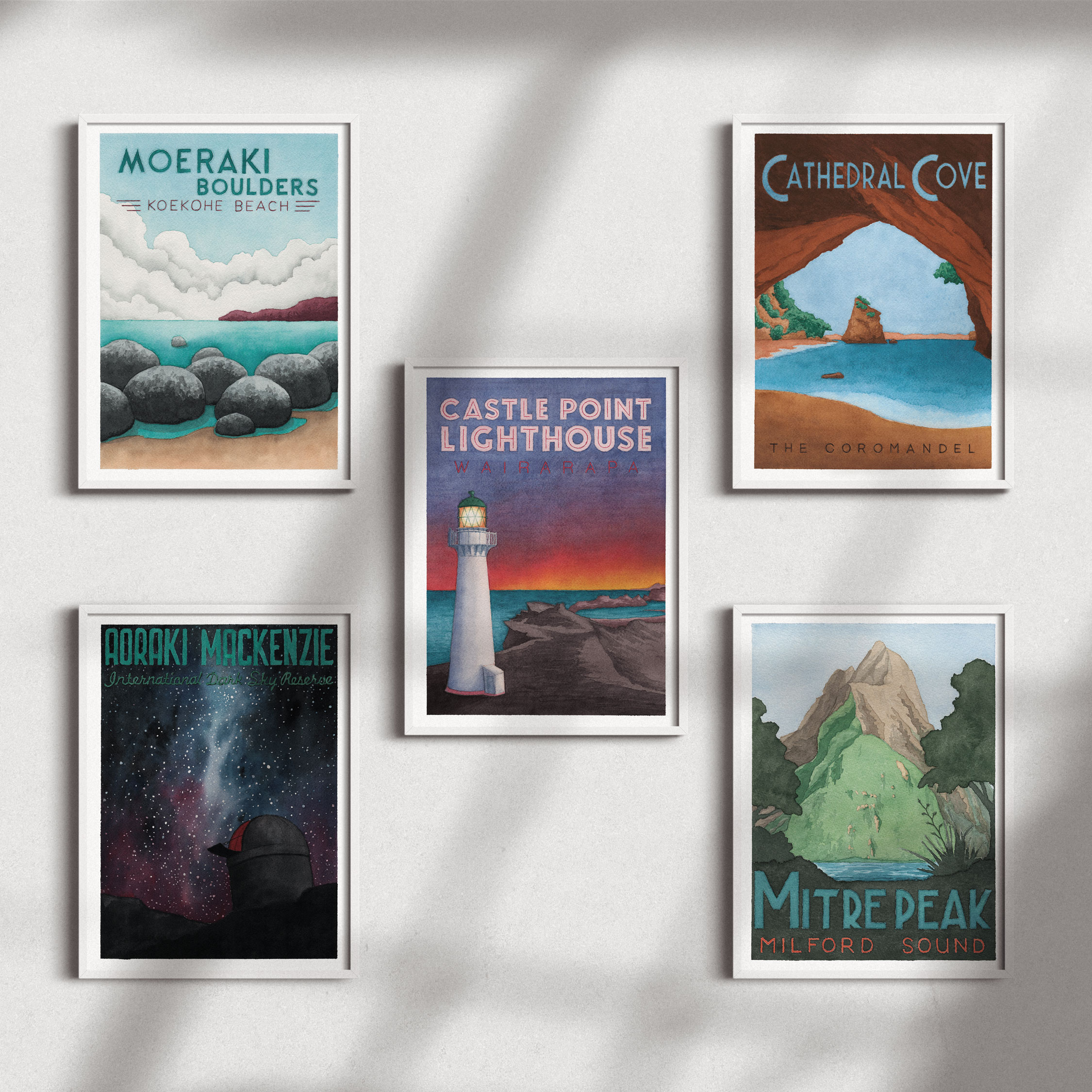 New Zealand poster bundle | Kiwiana Art | 12 x 9in print (5x)