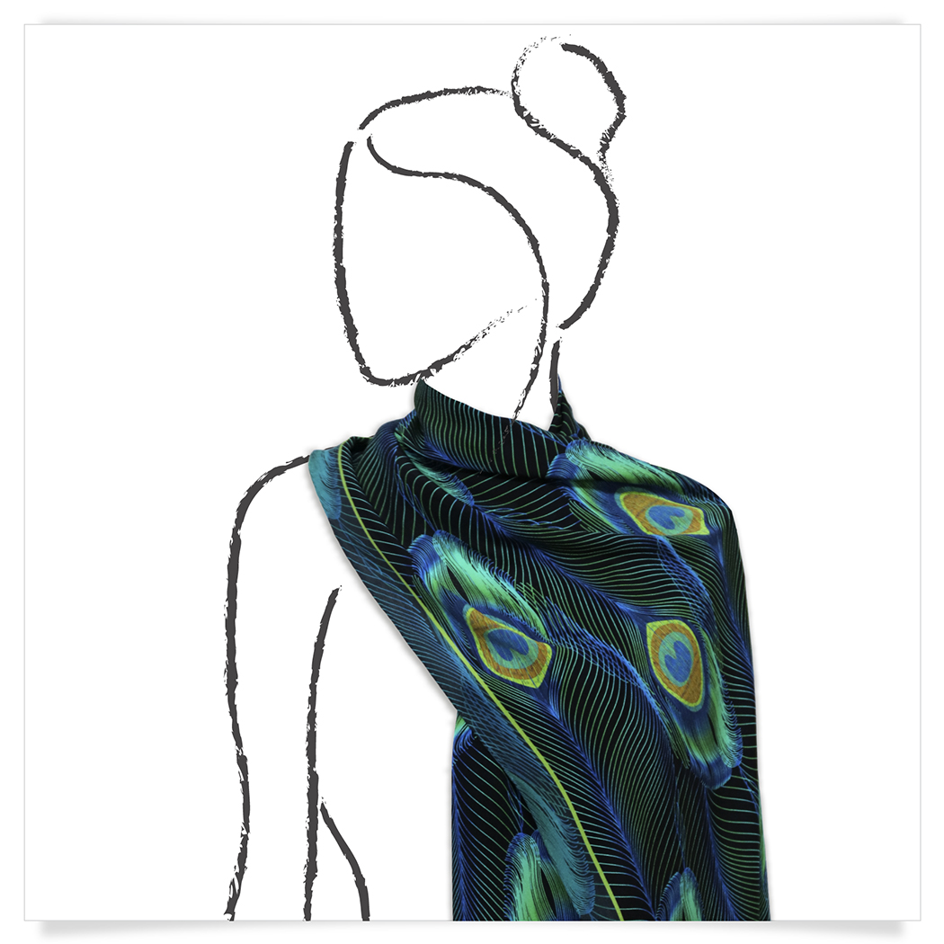 Peacock Feather Silk Oblong