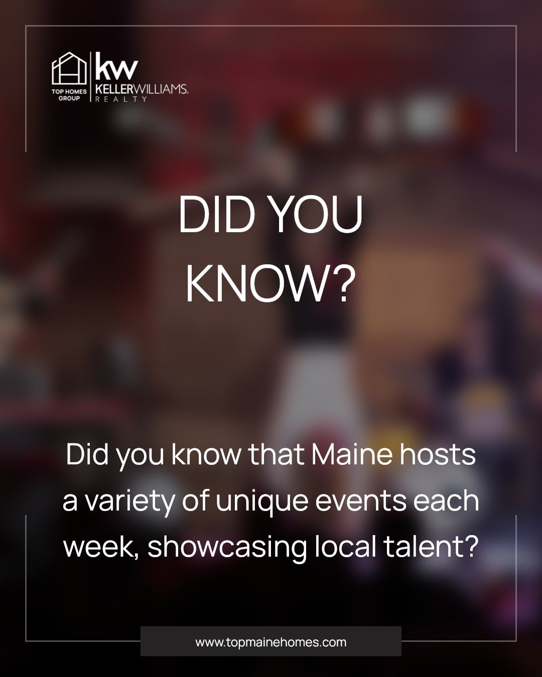 Did You Know?

Maine is a hub for creativity and culture, with events that highlight our local talent and community spirit!

🎨✨ From concerts to theatrical performances, there's always something happening.

What local event are you most excited abou