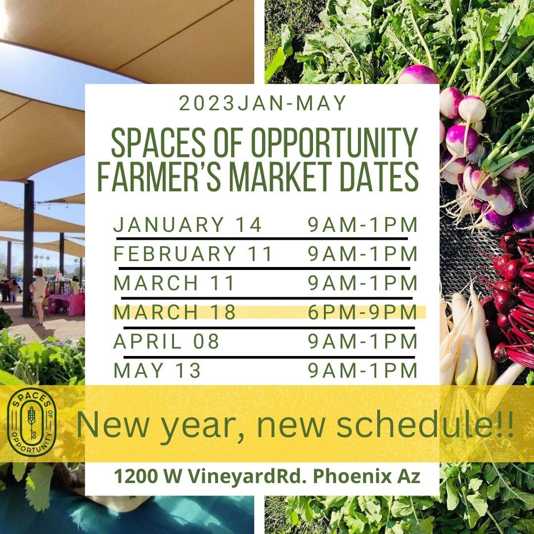 @spacesofopportunityaz has new farmers market hours: second Saturdays of the month, beginning this Saturday, Jan 14. Use your Double Up Food Bucks to take home 2X the fresh, local produce!

#farmersmarket #azfarmersmarket #southphoenix #southmountain