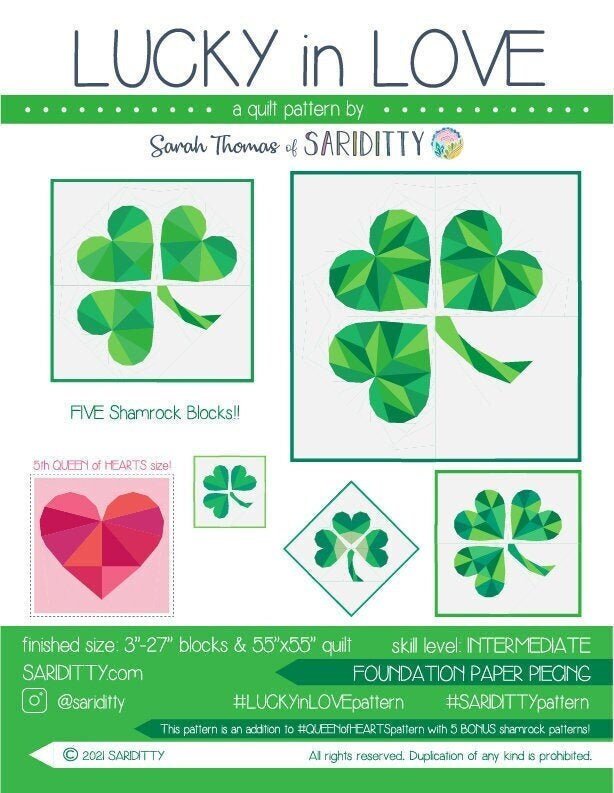 Lucky in Love *PDF* Foundation Paper Piecing Multi-Block Pattern