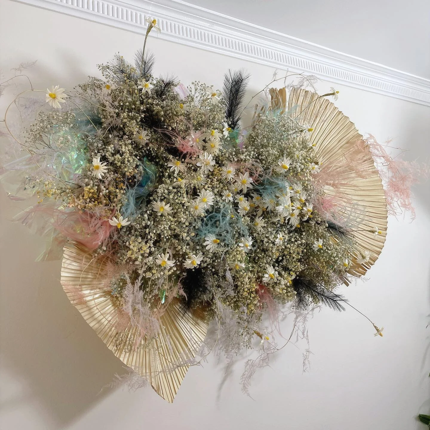 we missed creating these floral wall pieces ! v special commission for @broookeee21  inspired by her &ldquo;untitled (fishing)&rdquo; print by Basquiat. This piece features our new fav dried floral: gem flowers. bought up a whole lot more so expect s