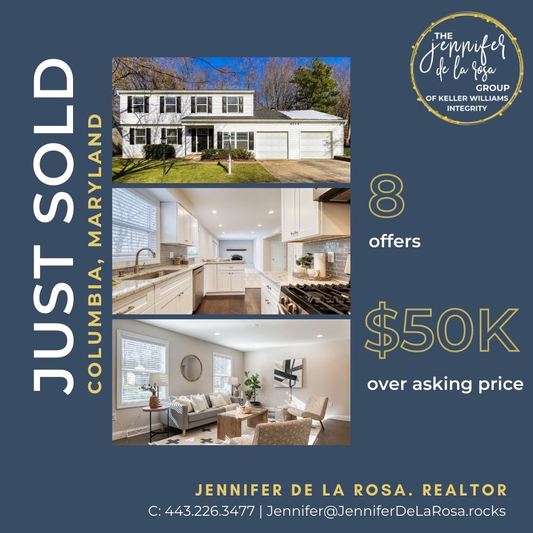 We are so happy to get our amazing clients $50,000 over their asking price. Best of luck to them in their new adventure!⁠
⁠
Jennifer De La Rosa 📲 443.226.3477⁠
⁠
The Jennifer De La Rosa Group⁠
of Keller Williams Integrity⁠
Office: 443.574.1600⁠