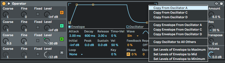 Copying attributes from one oscillator to another