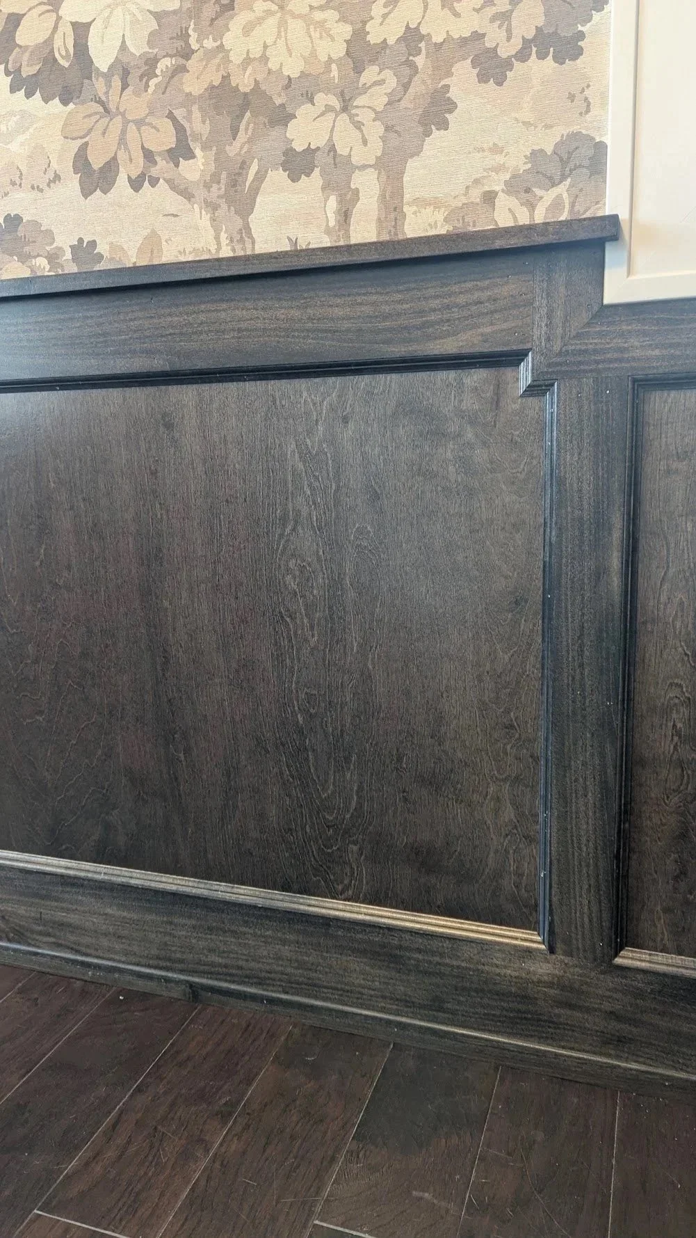 Custom wainscotting in grey walnut